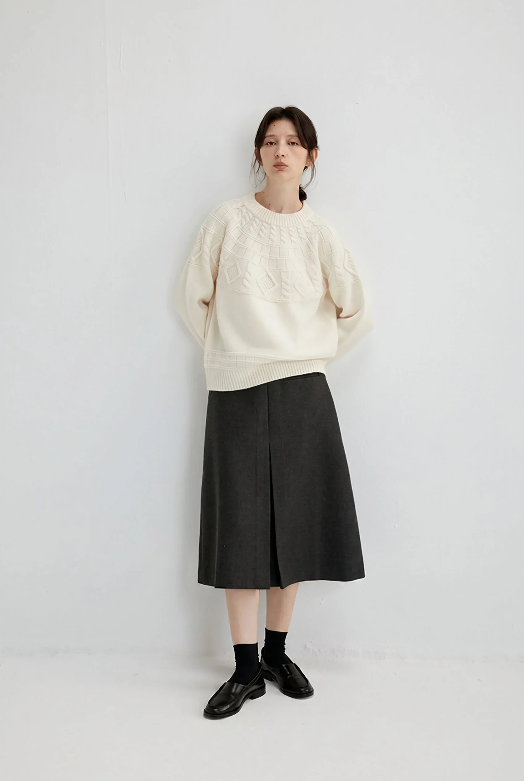 Front Pleat Midi Skirt