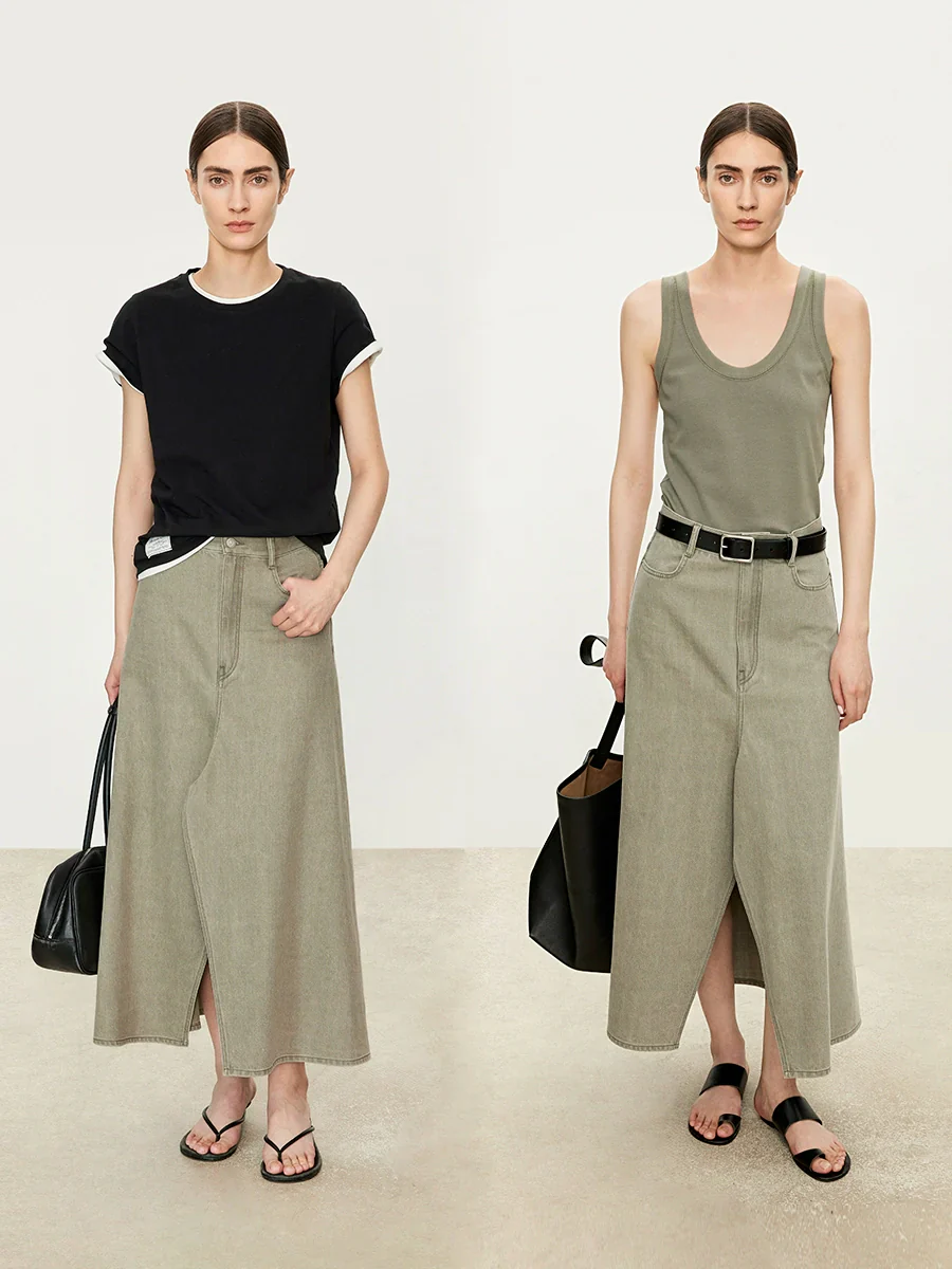 Front-SlitA-LineDenimSkirt - Image 3