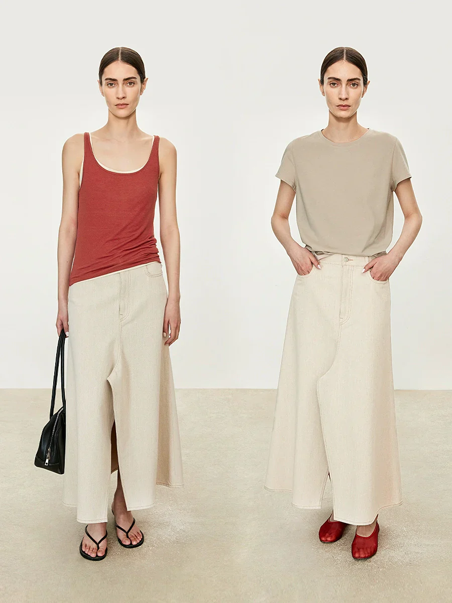 Front-SlitA-LineDenimSkirt - Image 4