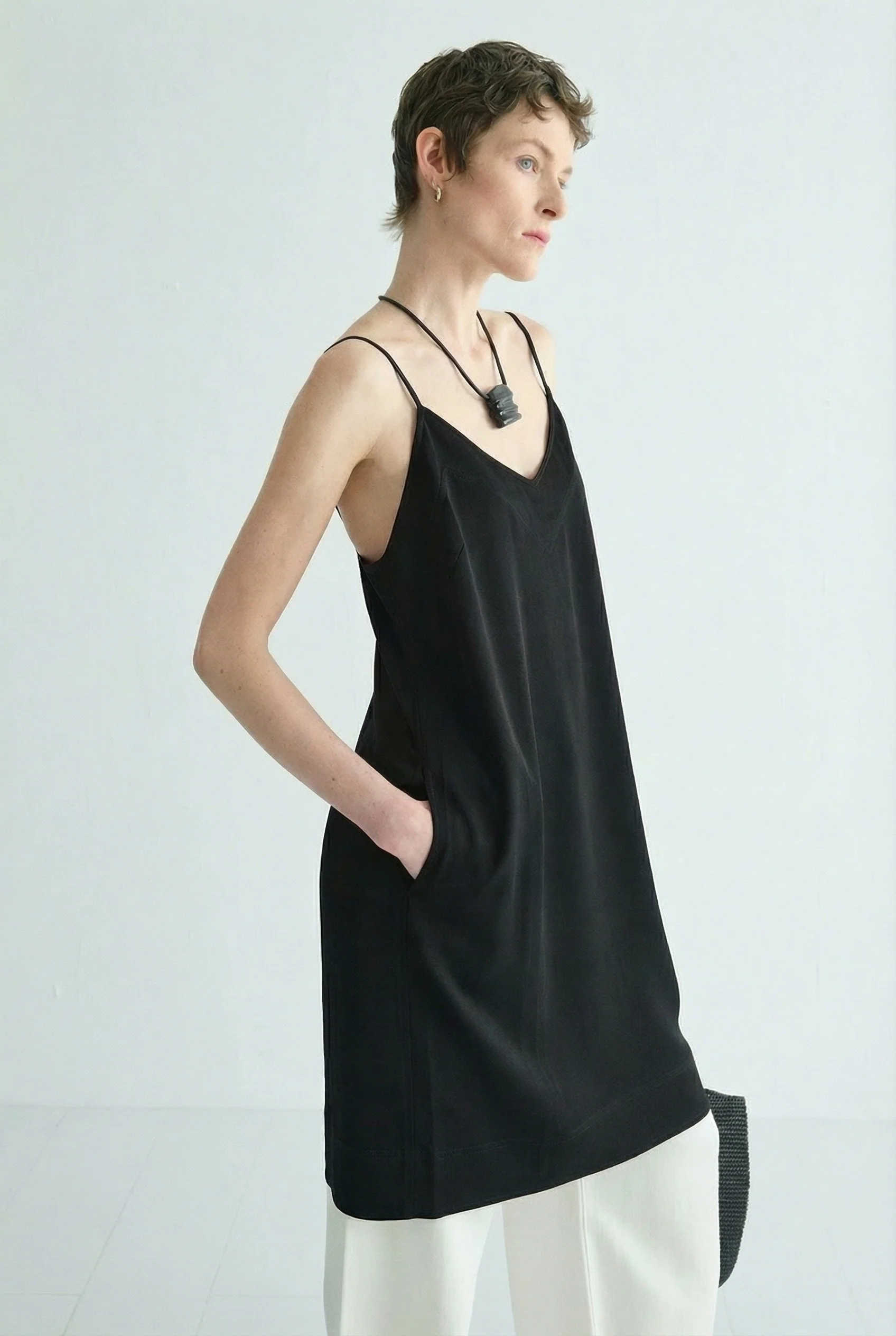 Frosted Acetate Crepe V-Neck Slip Dress - Image 2