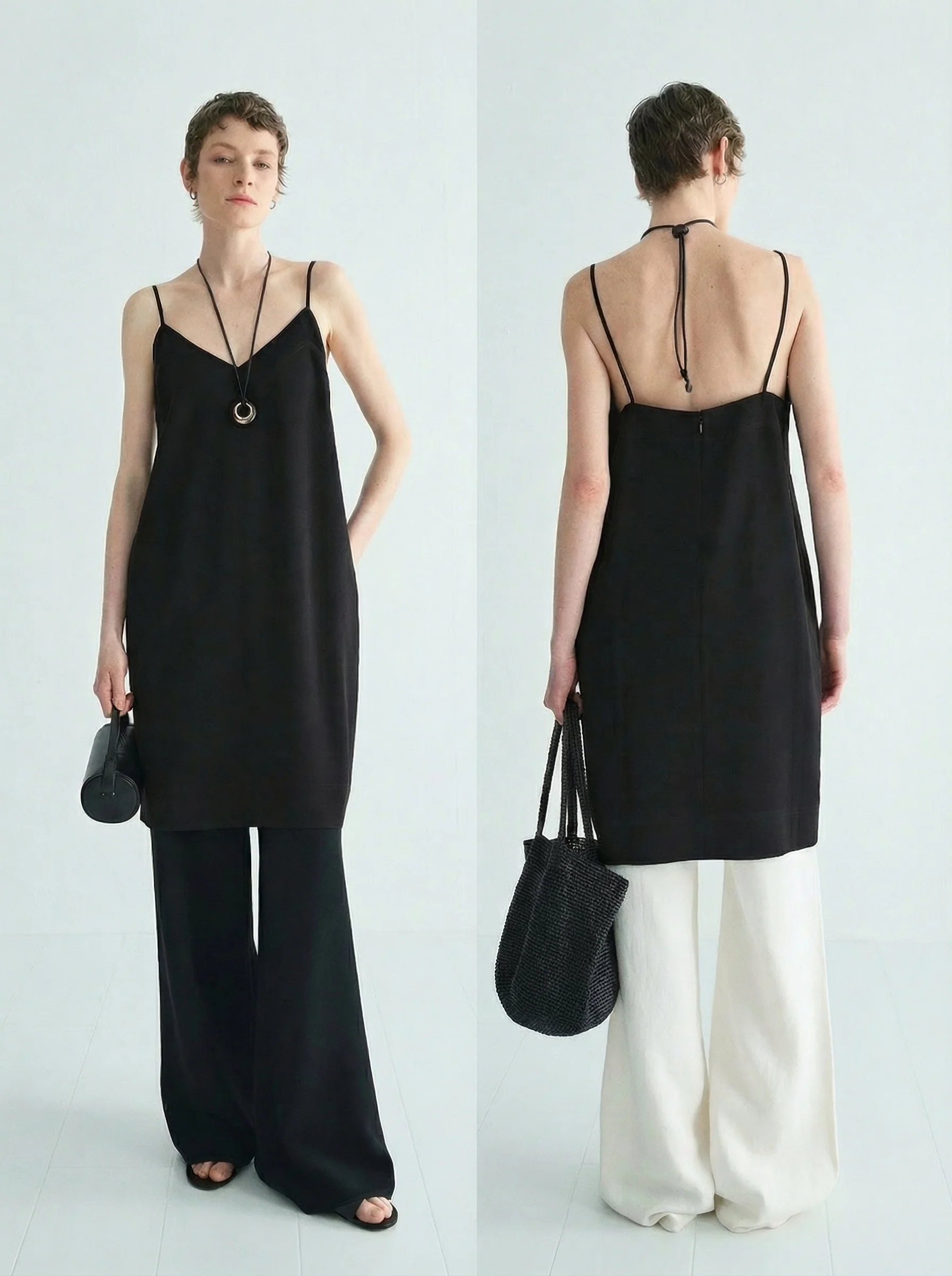 Frosted Acetate Crepe V-Neck Slip Dress - Image 3