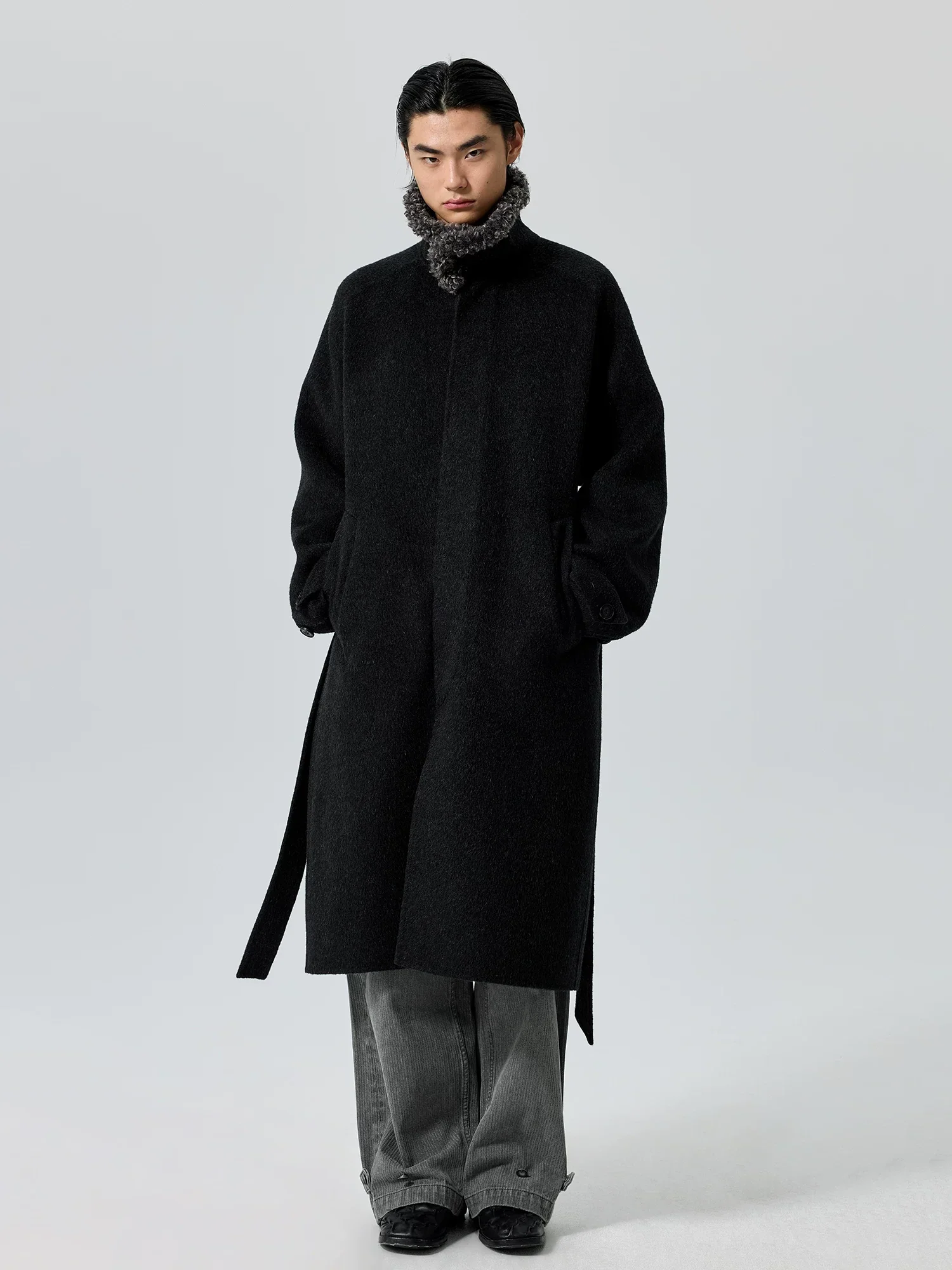 Funnel Collar Double-Faced Wool Coat