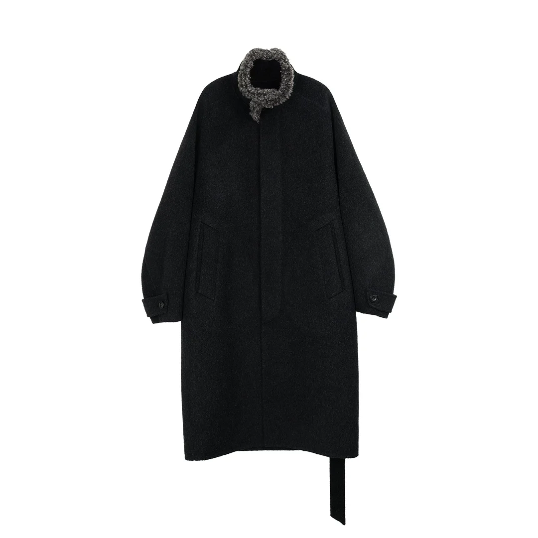 Funnel Collar Double-Faced Wool Coat - Image 6