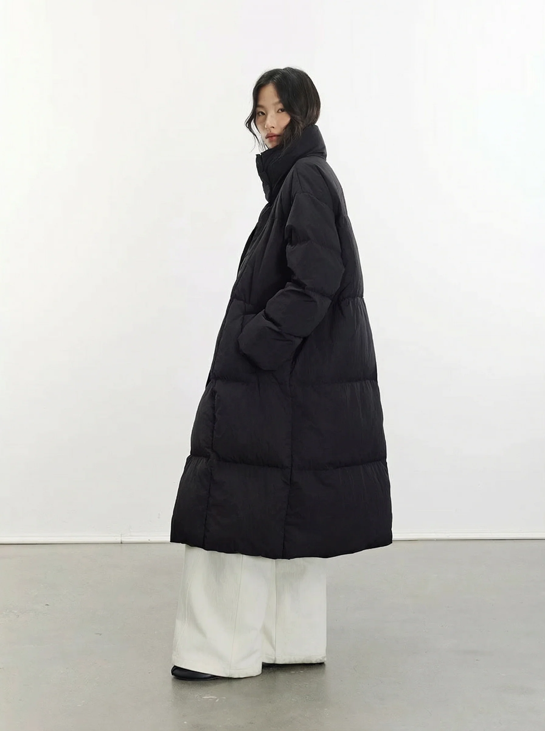 Funnel-Collar Long Down Coat - Image 5
