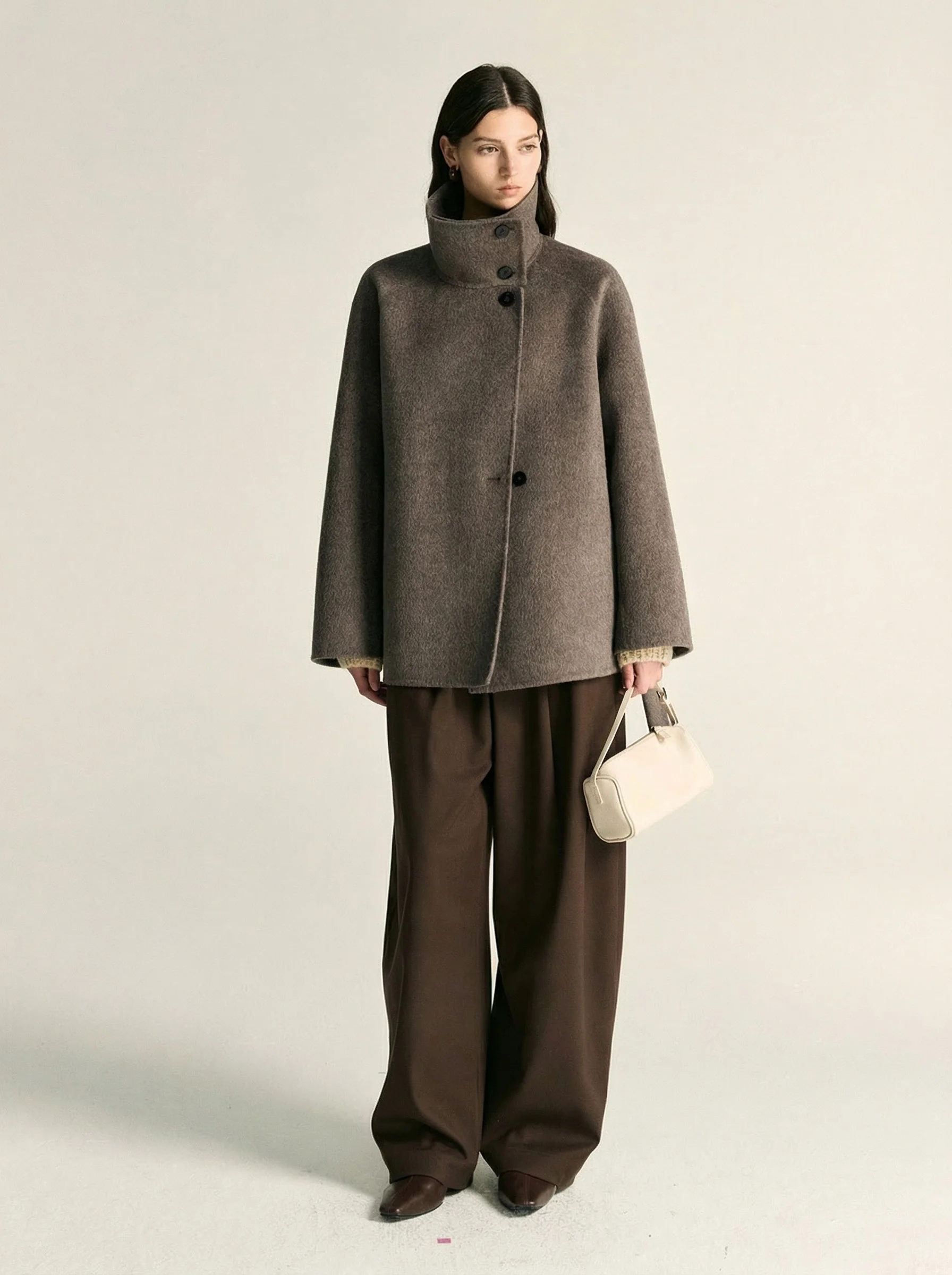 Funnel Neck Belted Coat