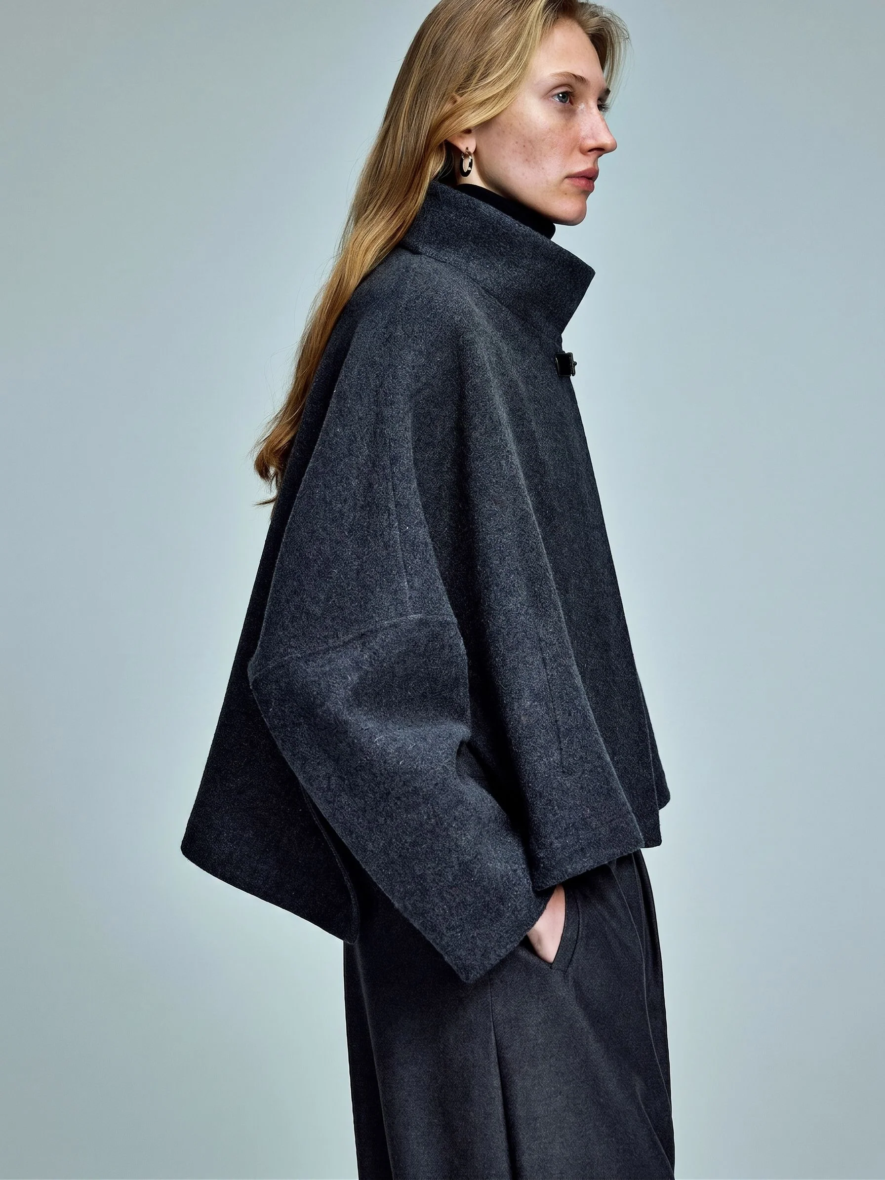 Funnel Neck Cape Jacket - Image 3