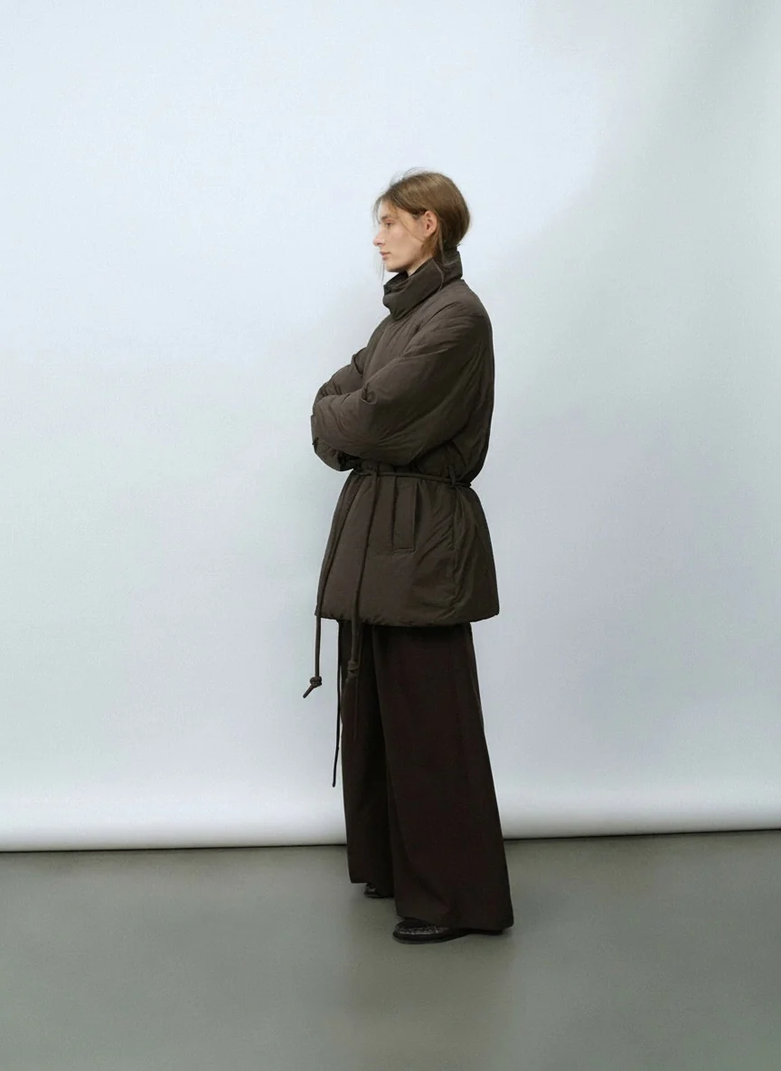 Funnel Neck Rope-Belt Down Jacket - Image 2