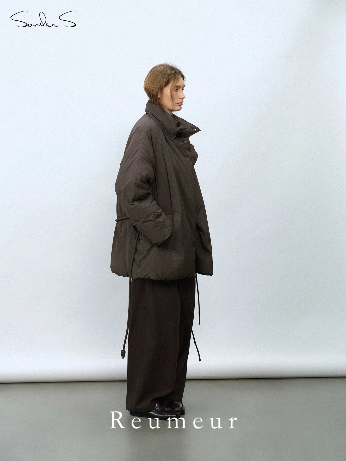 Funnel Neck Rope-Belt Down Jacket - Image 3
