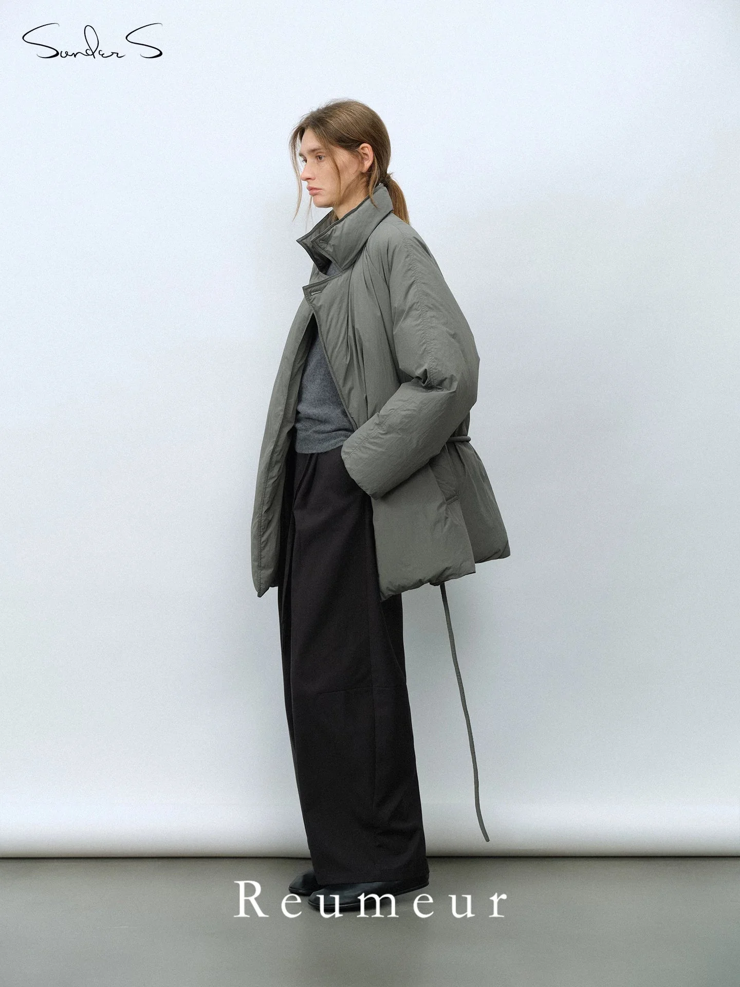 Funnel Neck Rope-Belt Down Jacket - Image 4
