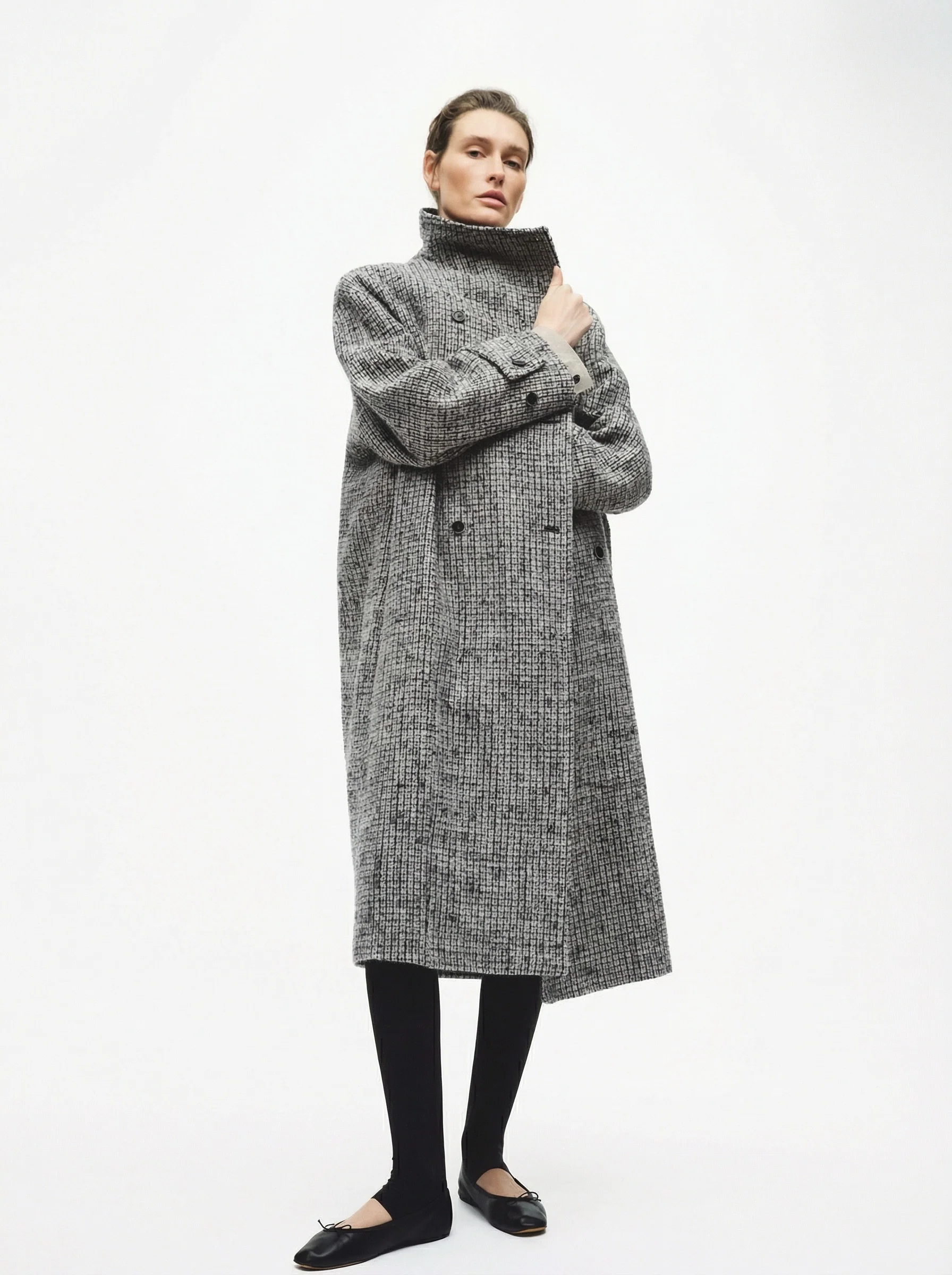 Funnel-Neck Tweed Coat - Image 4