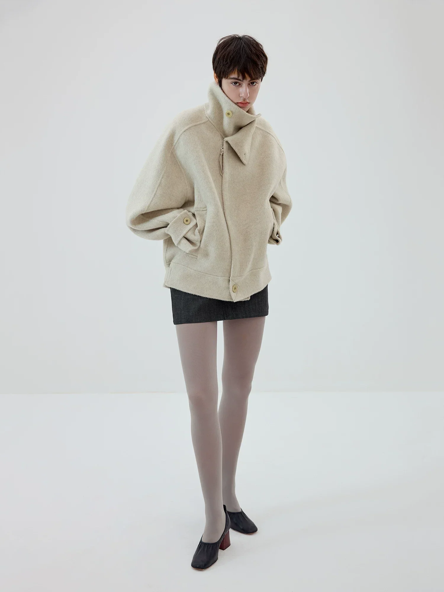 Funnel-Neck Wool-Blend Jacket