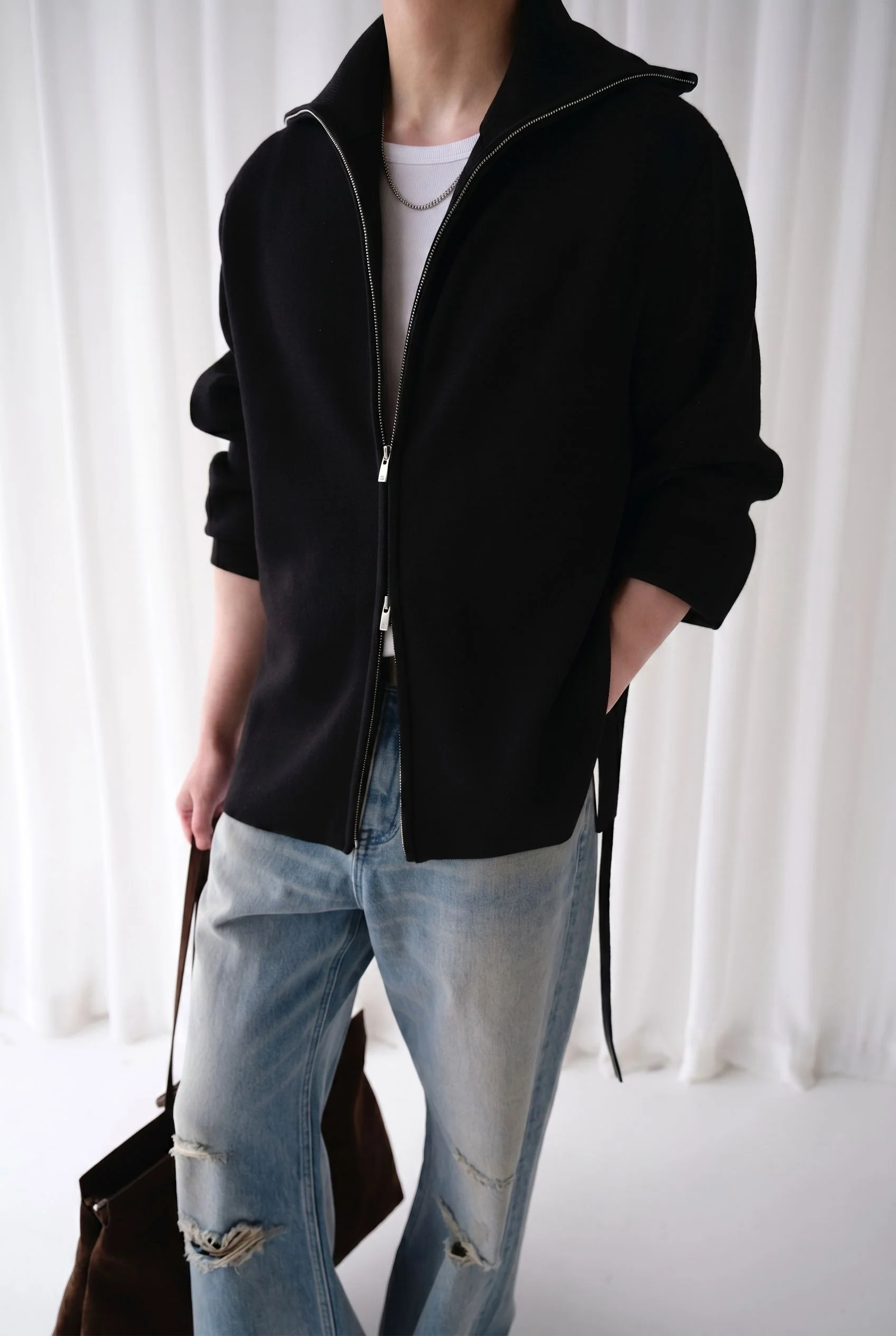 Funnel Neck Zip Cardigan