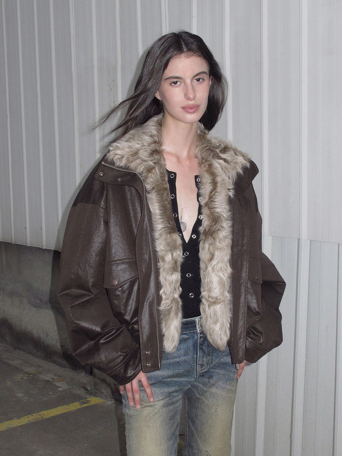Fur-Lined Faux Leather Parka - Image 2