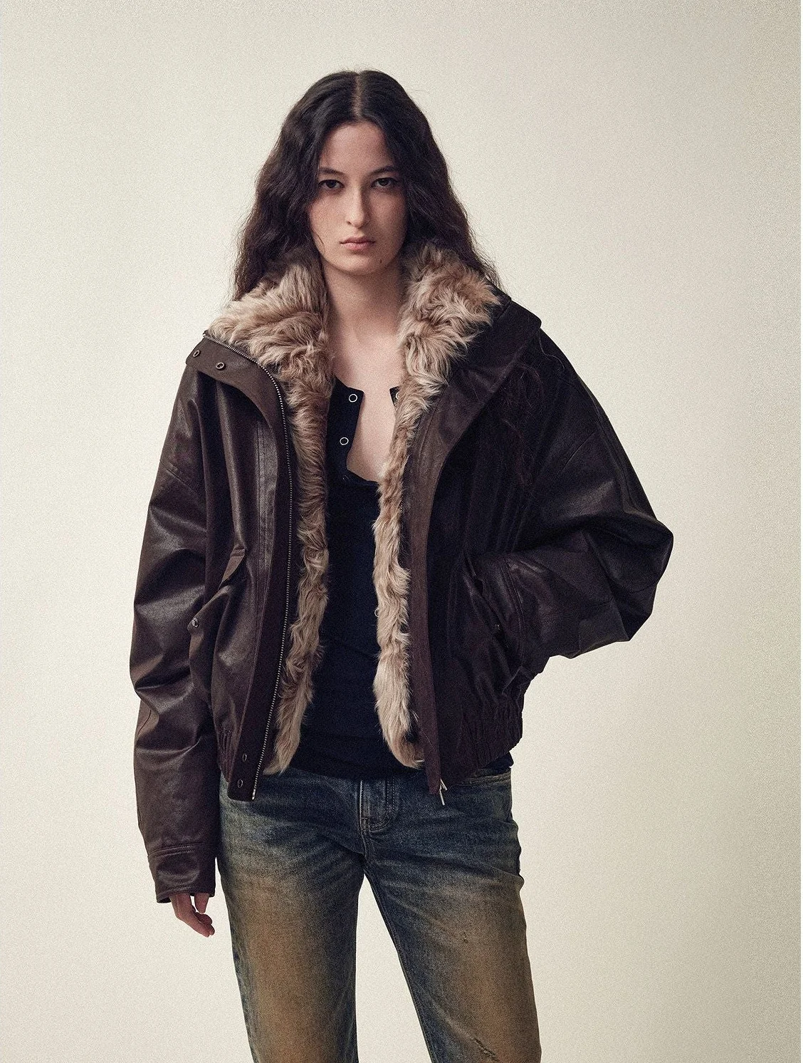 Fur-Lined Faux Leather Parka - Image 7