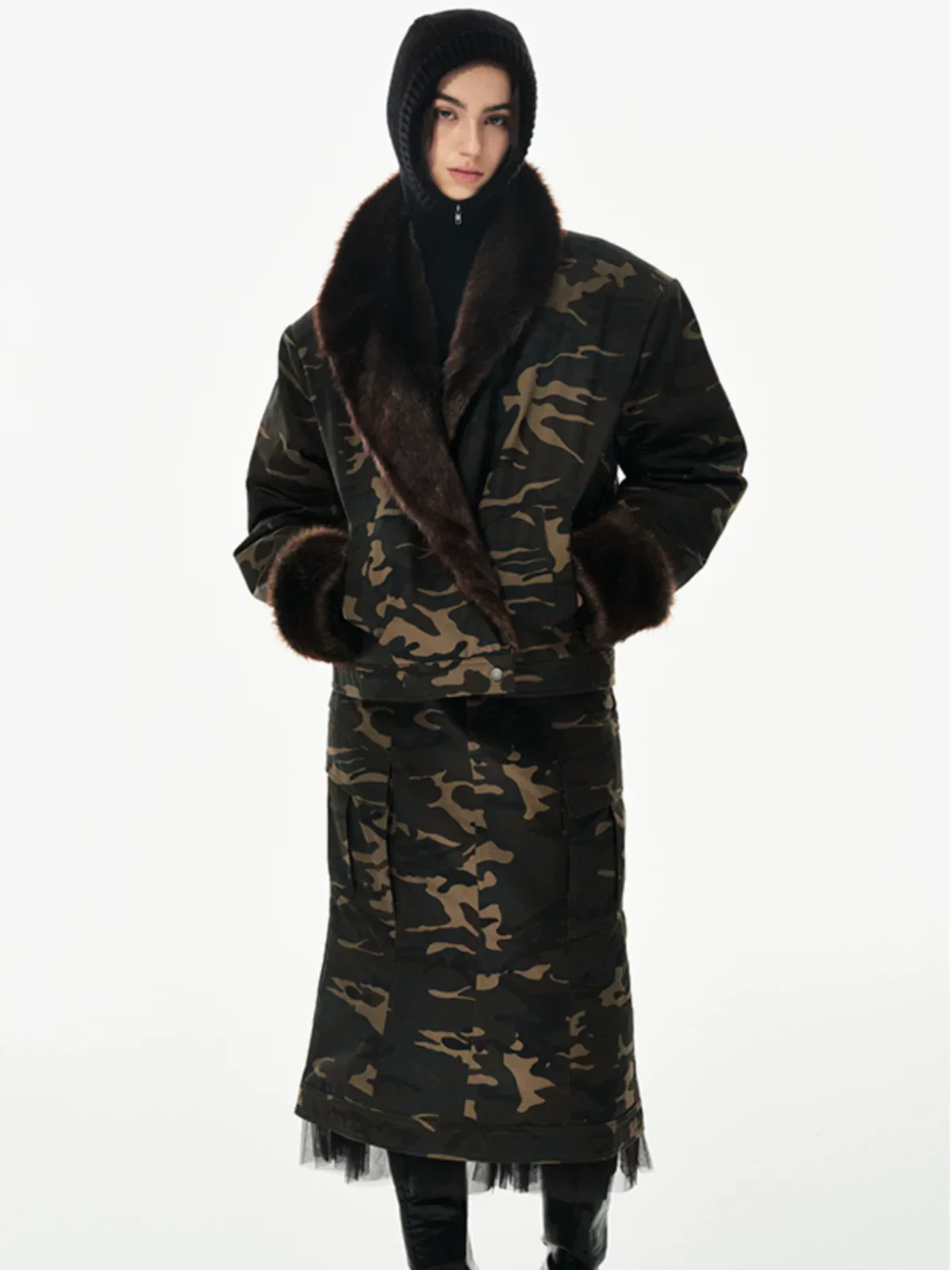 Fur-Trim Camo Jacket