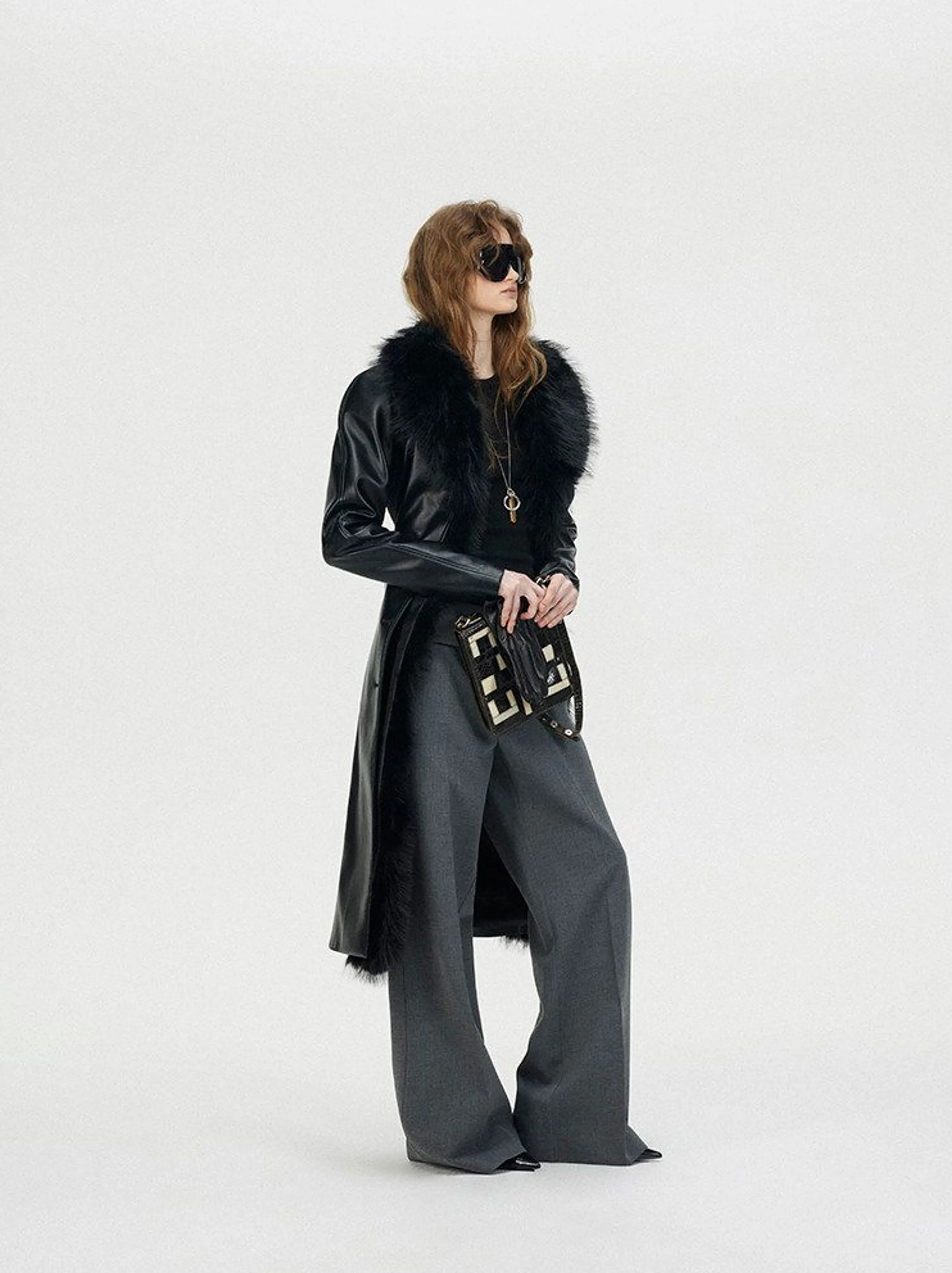 Fur-Trim Faux Leather Coat - Image 2