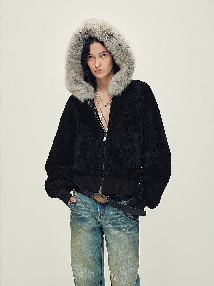 Fur-Trim Merino Shearling Hoodie