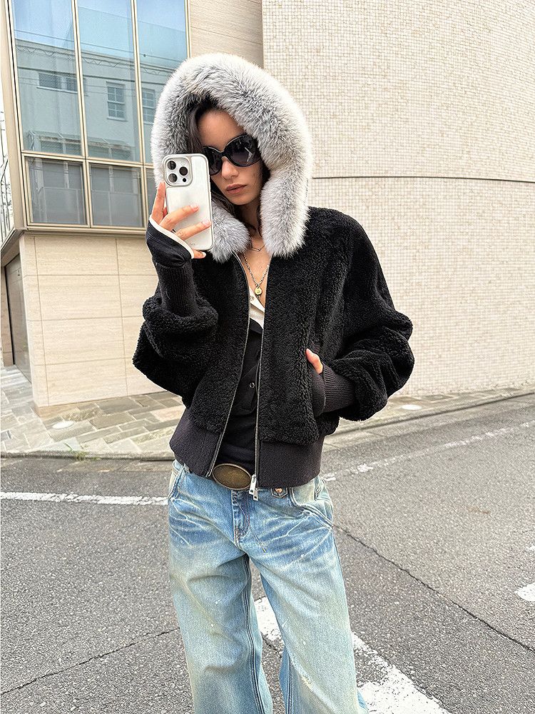 Fur-Trim Merino Shearling Hoodie - Image 2
