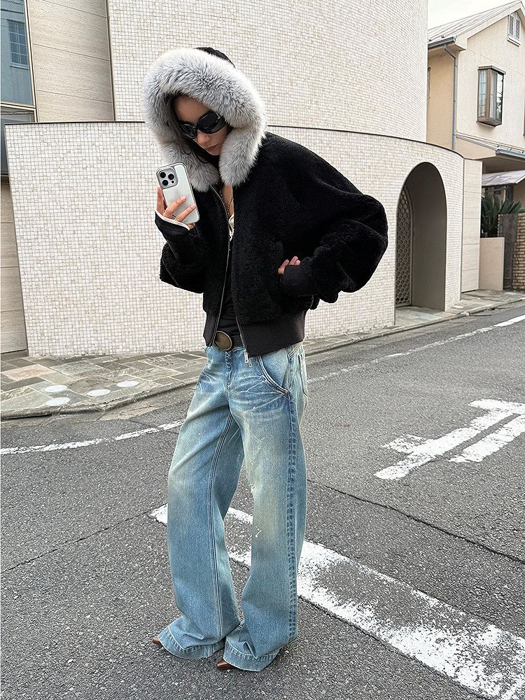 Fur-Trim Merino Shearling Hoodie - Image 3