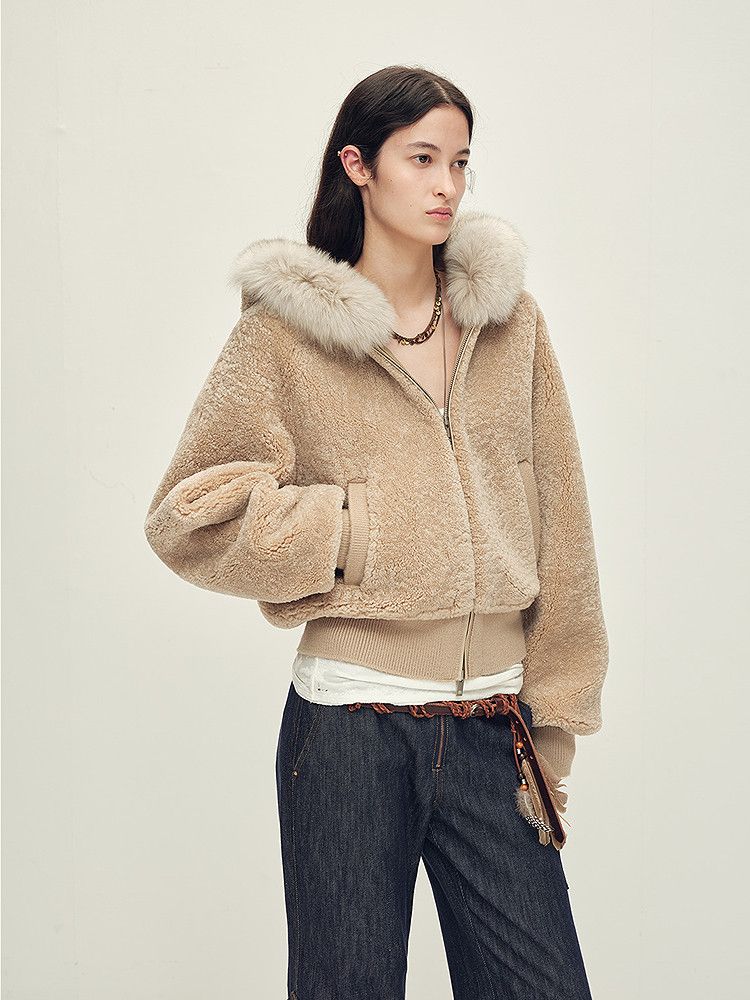 Fur-Trim Merino Shearling Hoodie - Image 4