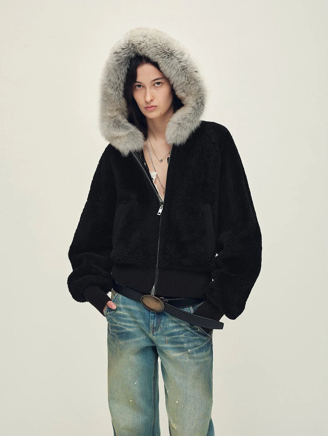 Fur-Trim Merino Shearling Hoodie - Image 6