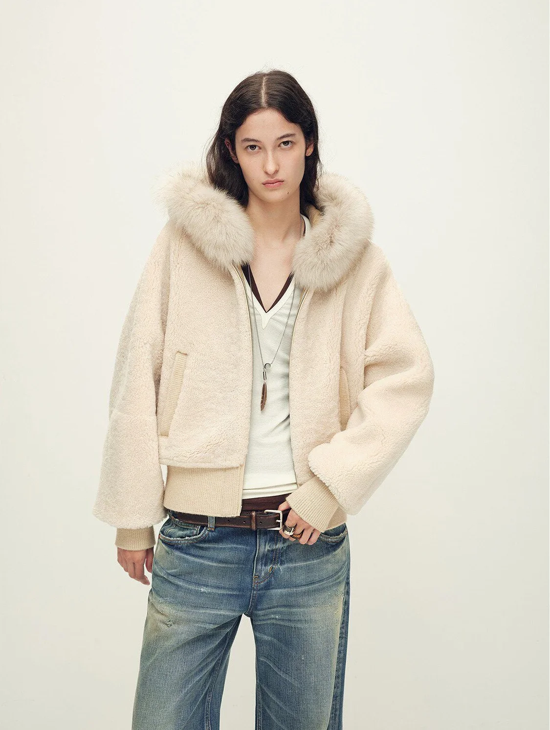 Fur-Trim Merino Shearling Hoodie - Image 7