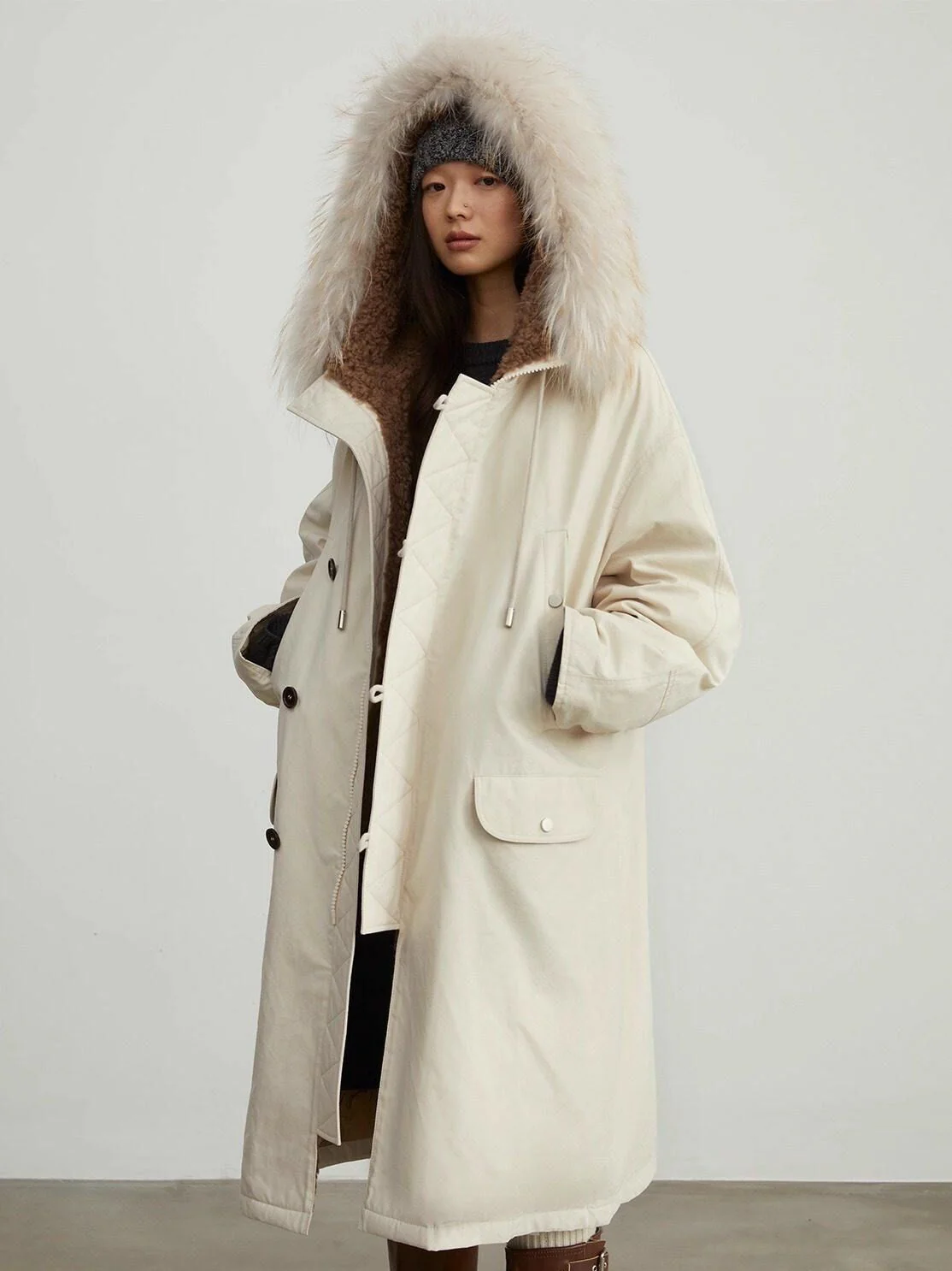 Fur-Trim Parka Coat