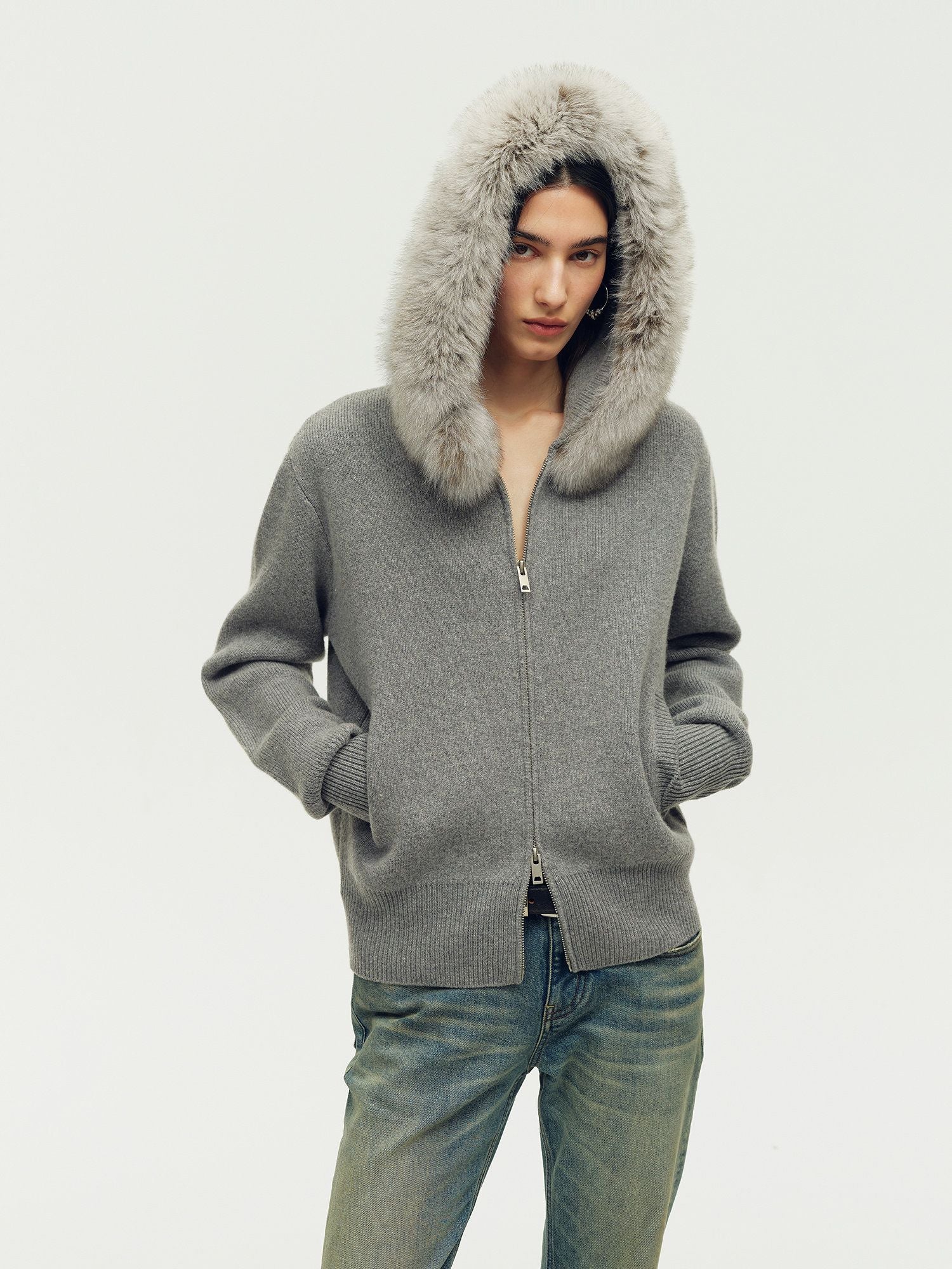 Fur-Trim Zip Hoodie