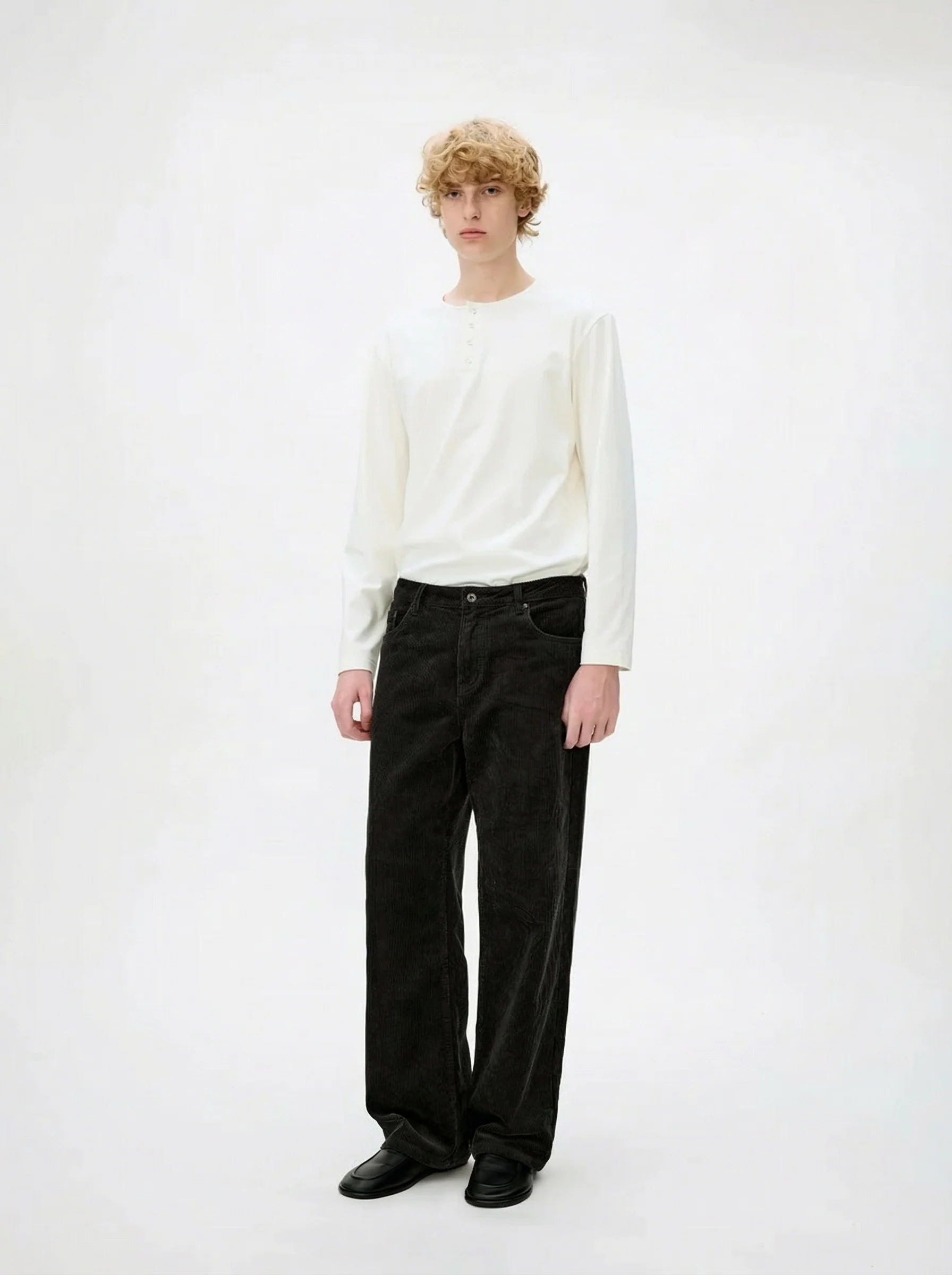 Garment-Washed 8-Wale Corduroy Straight Trousers