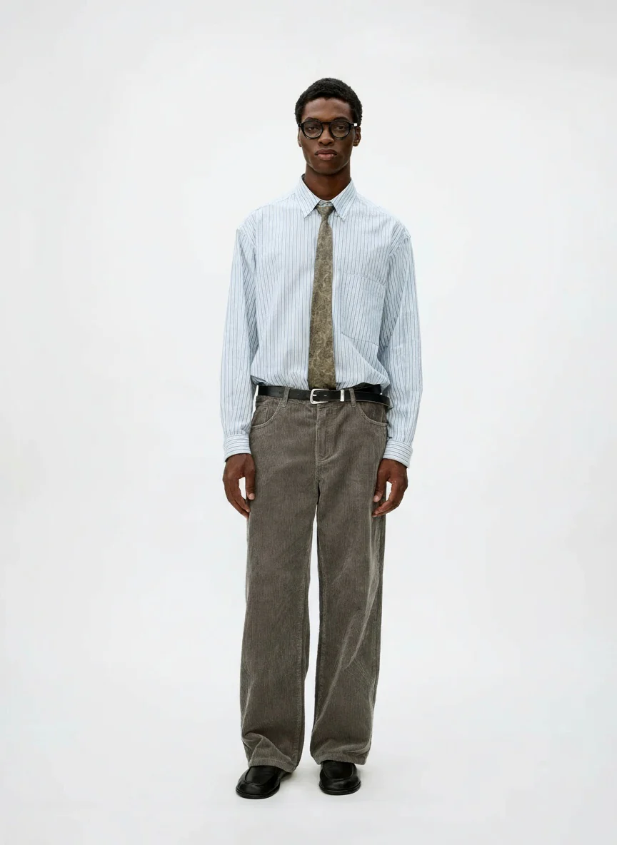 Garment-Washed 8-Wale Corduroy Straight Trousers - Image 5
