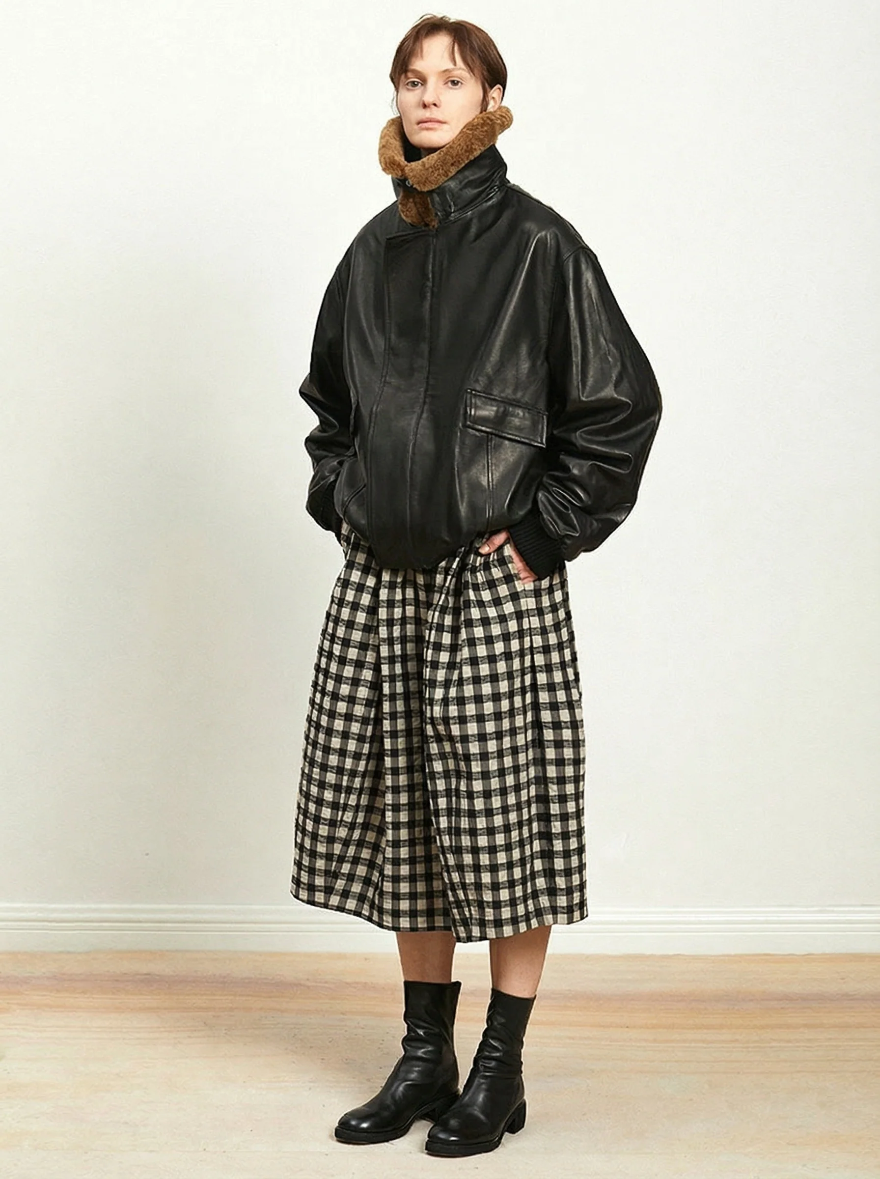 Gathered Gingham Midi Skirt - Image 3