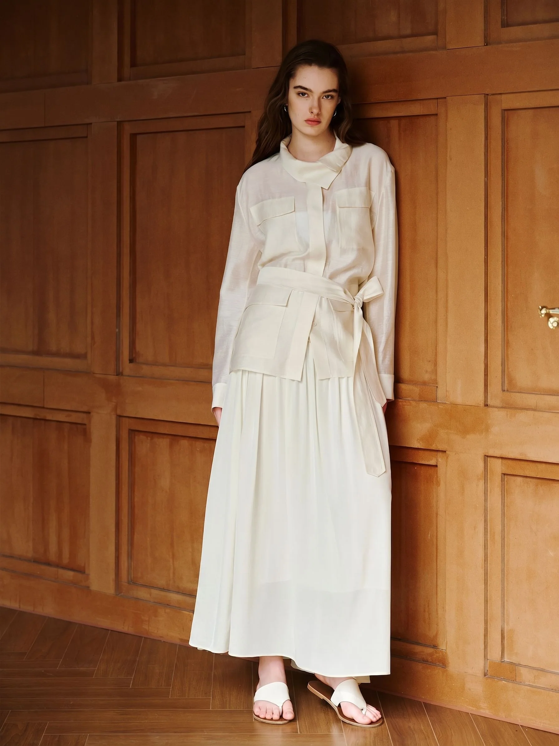 Gathered Mulberry Silk Maxi Skirt - Image 3