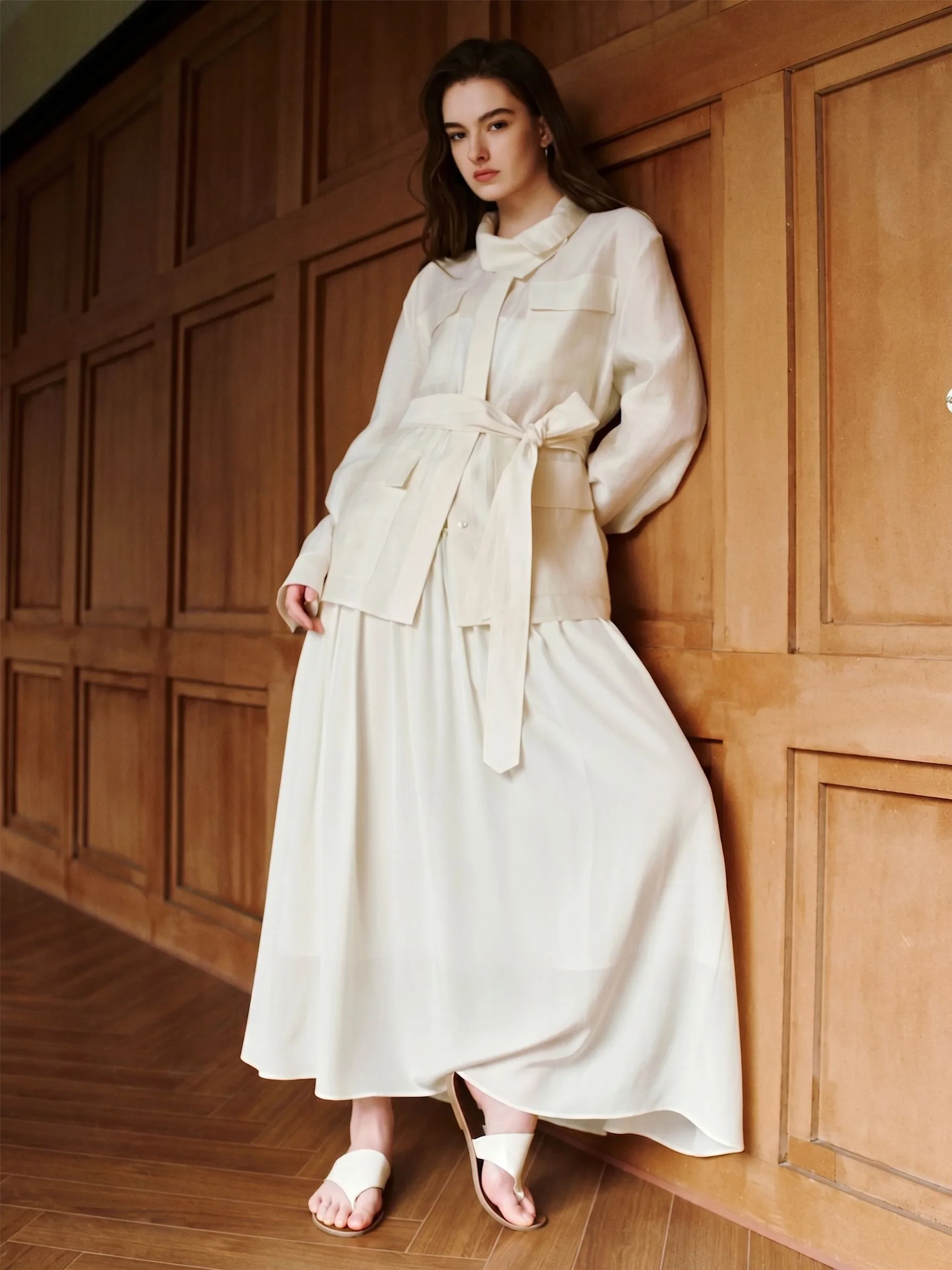 Gathered Mulberry Silk Maxi Skirt - Image 4