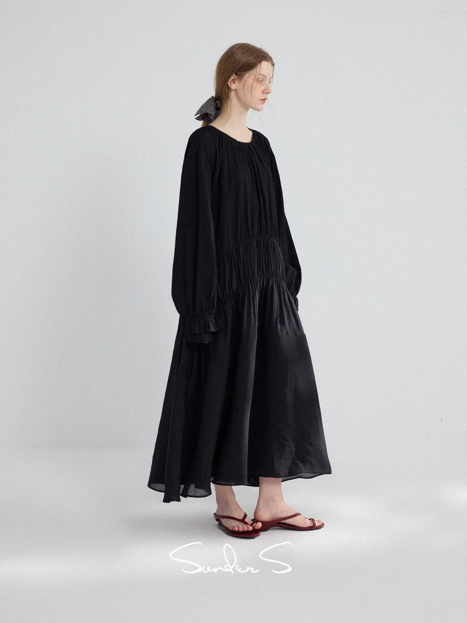 Gathered Tencel Maxi Dress - Image 3