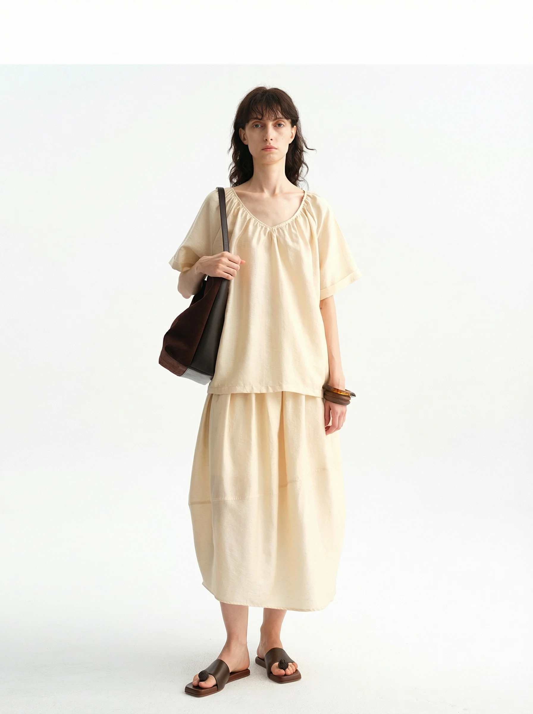 Gathered V-Neck Blouse - Image 3