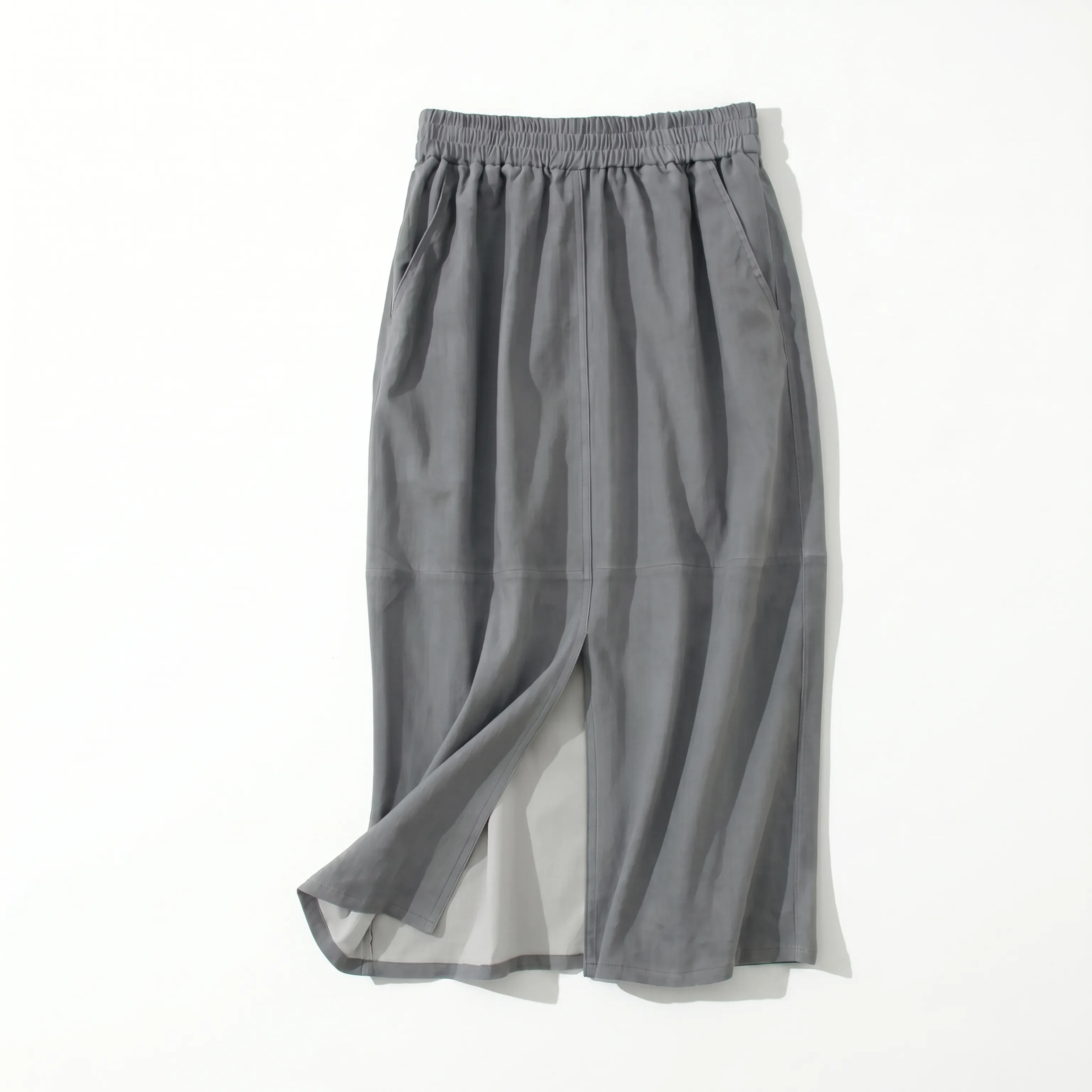 Genuine Leather Front-Slit Midi Skirt - Image 7