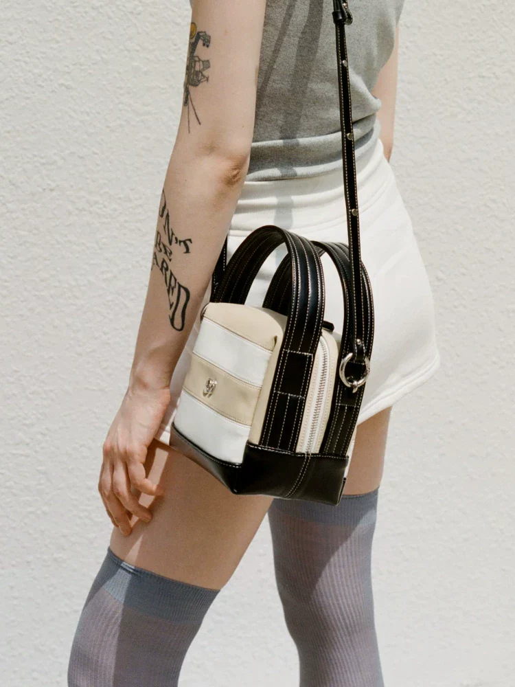 Genuine Leather Mini Cube Satchel