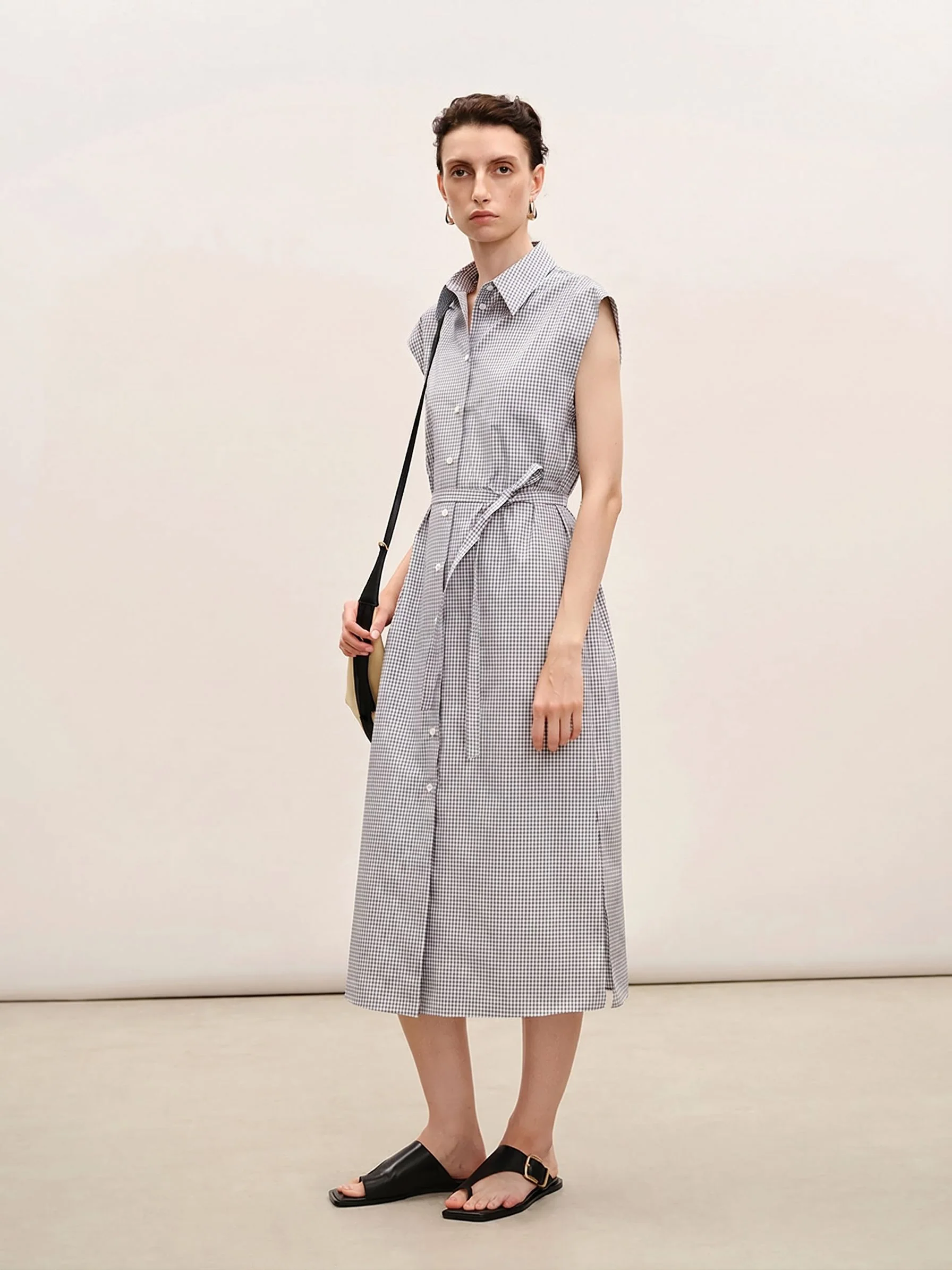 Gingham Belted Shirt Dress