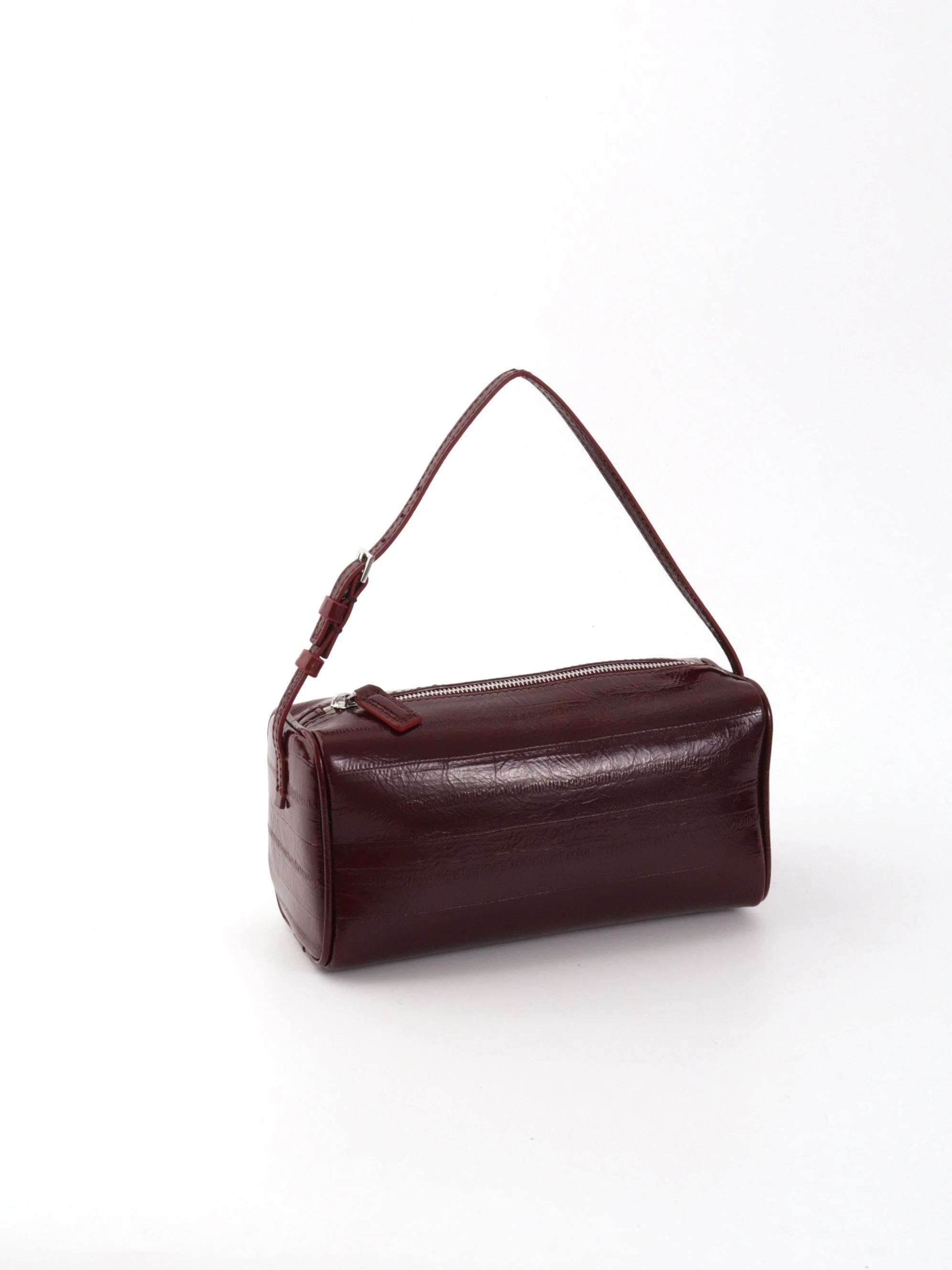 Glossy Top Grain Leather Barrel Shoulder Bag - Image 3