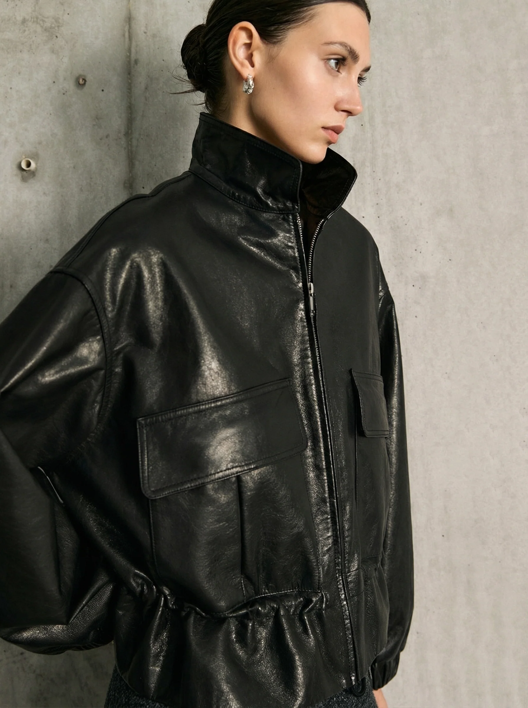 Goatskin Stand Collar Blouson Jacket - Image 3