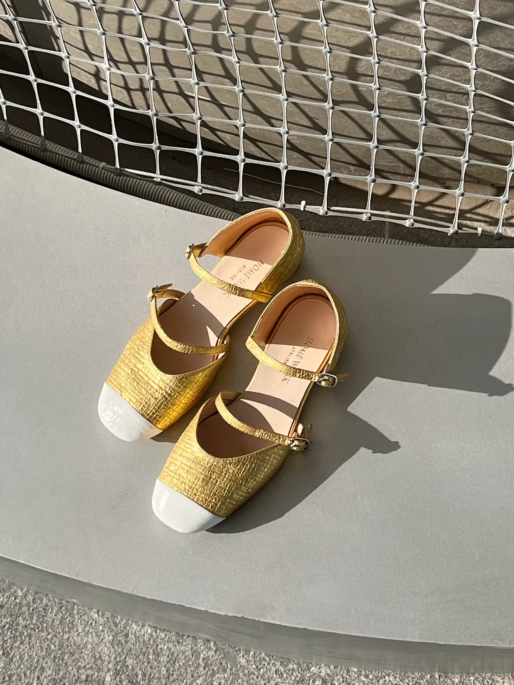 Gold Double Strap Mary Jane Shoes - Image 2