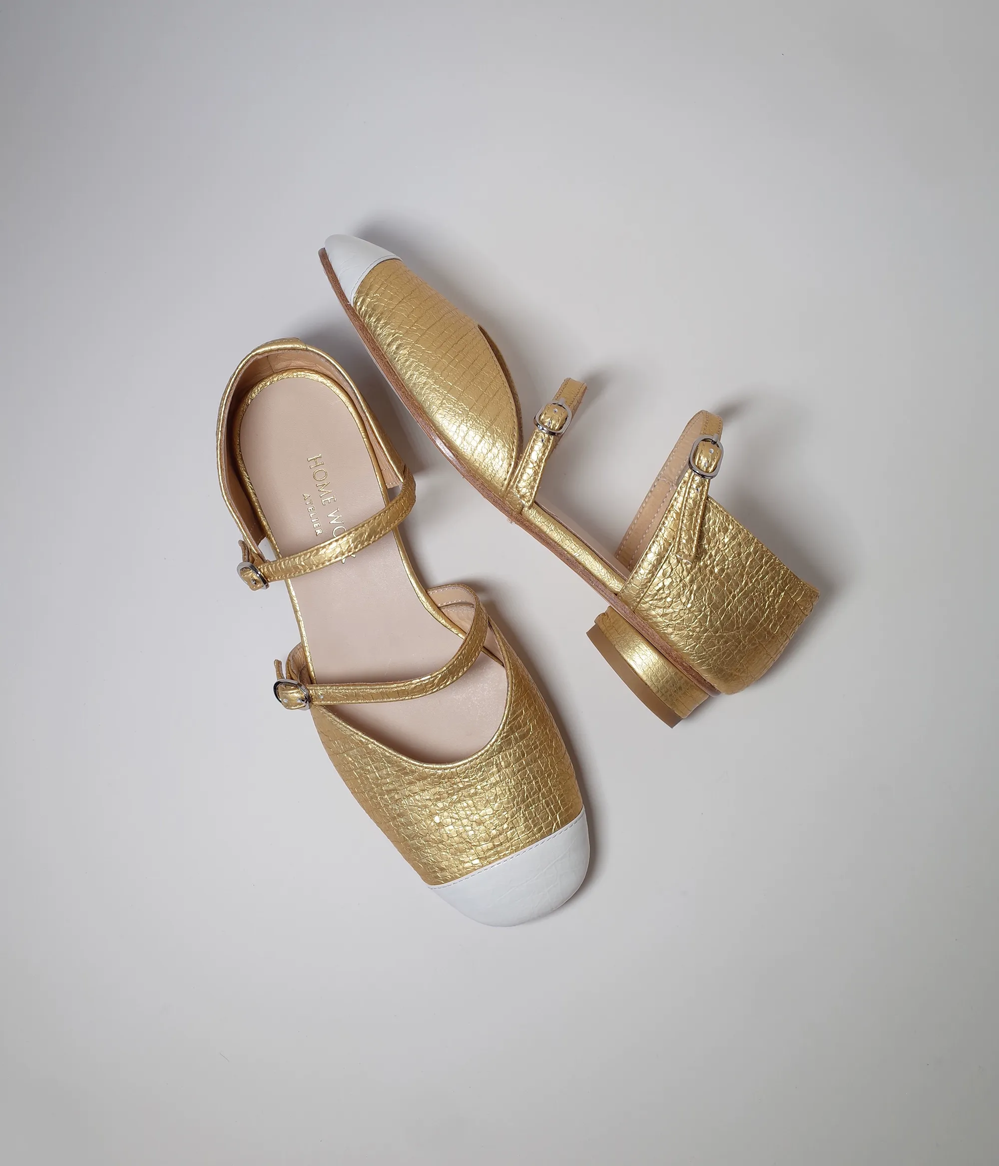 Gold Double Strap Mary Jane Shoes - Image 7