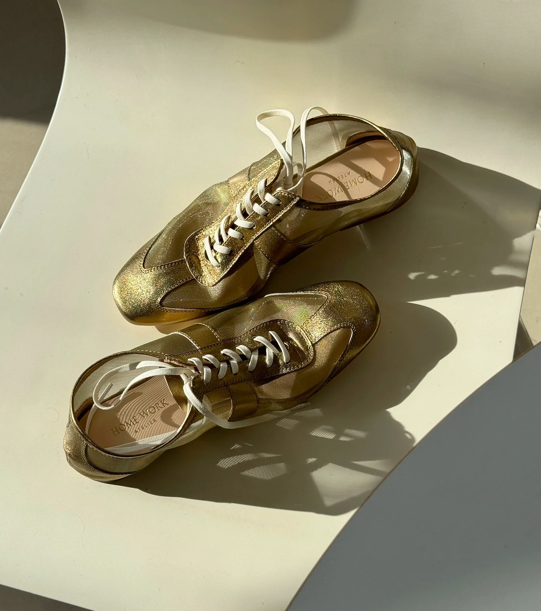 Gold Metallic Lace-Up Sneakers - Image 3