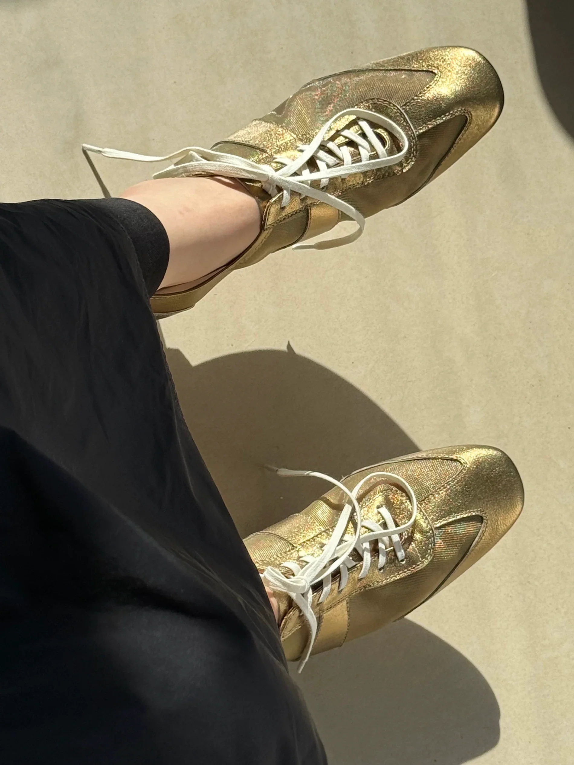 Gold Metallic Lace-Up Sneakers - Image 4