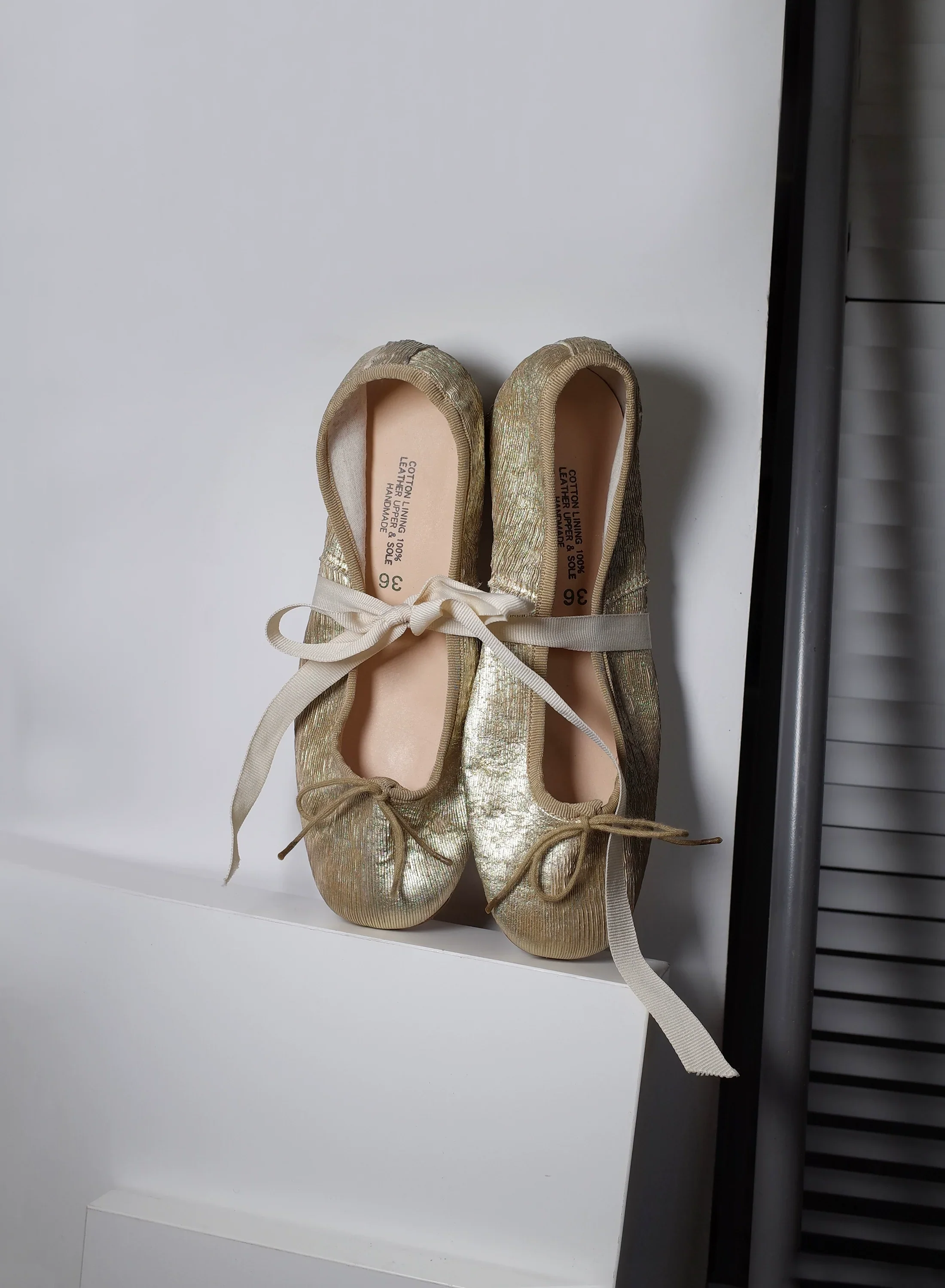 Gold Textured Ballet Flats - Image 5
