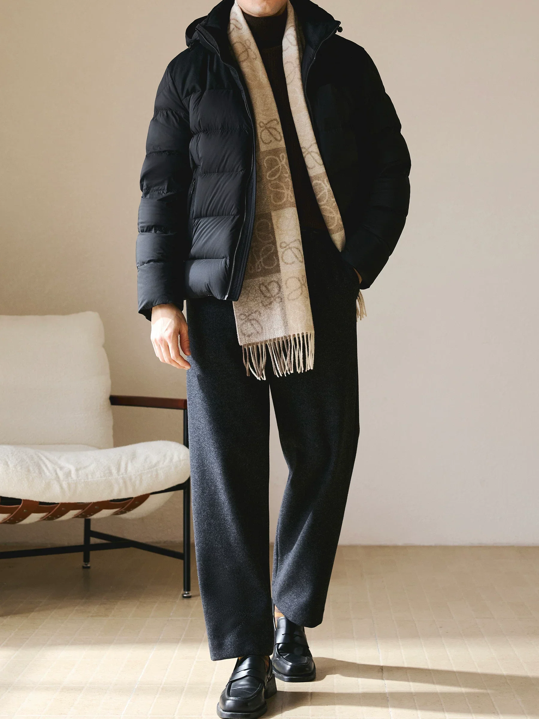 Goose Down Wool-Panel Hooded Jacket - Image 3