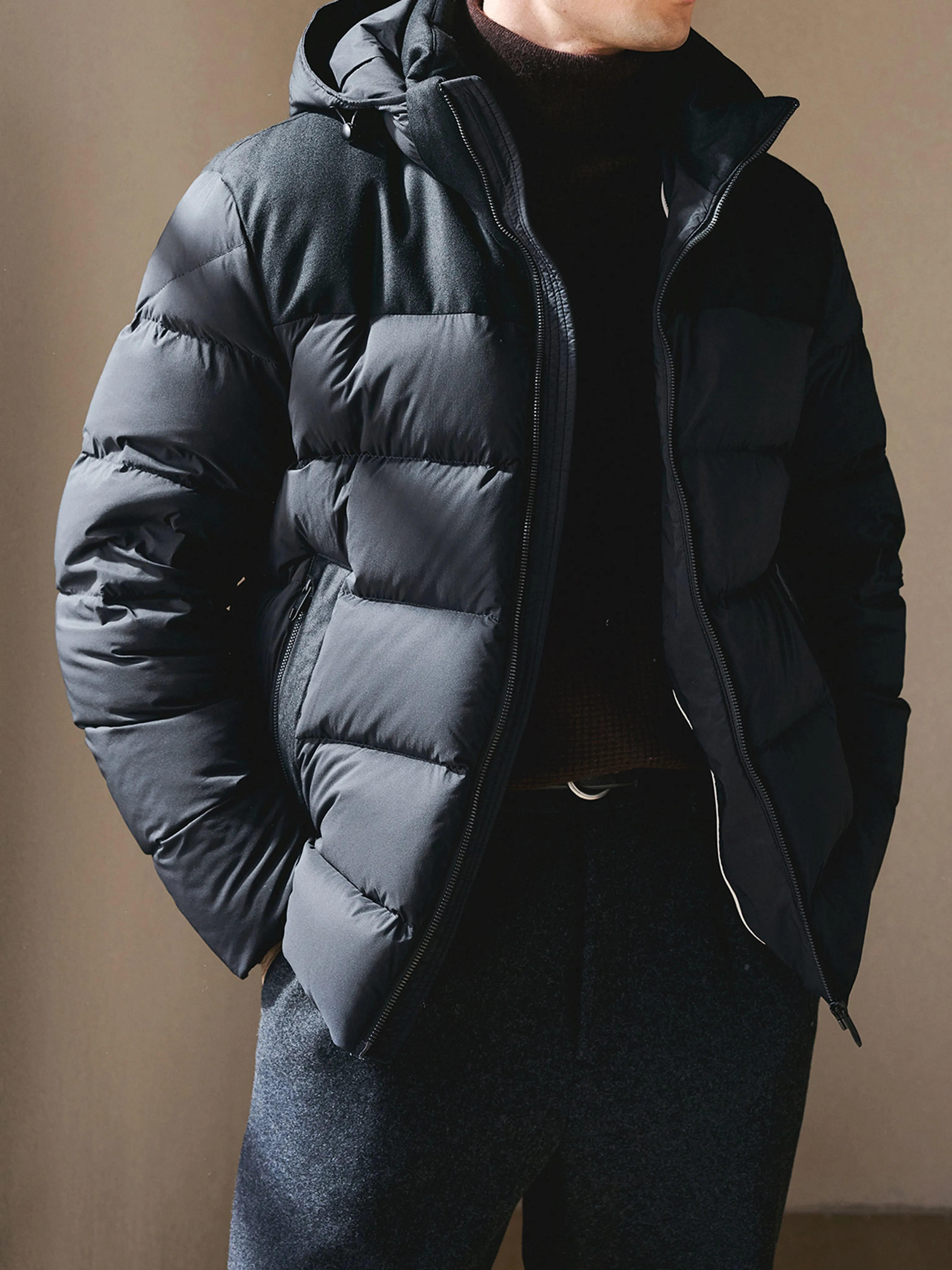 Goose Down Wool-Panel Hooded Jacket - Image 4