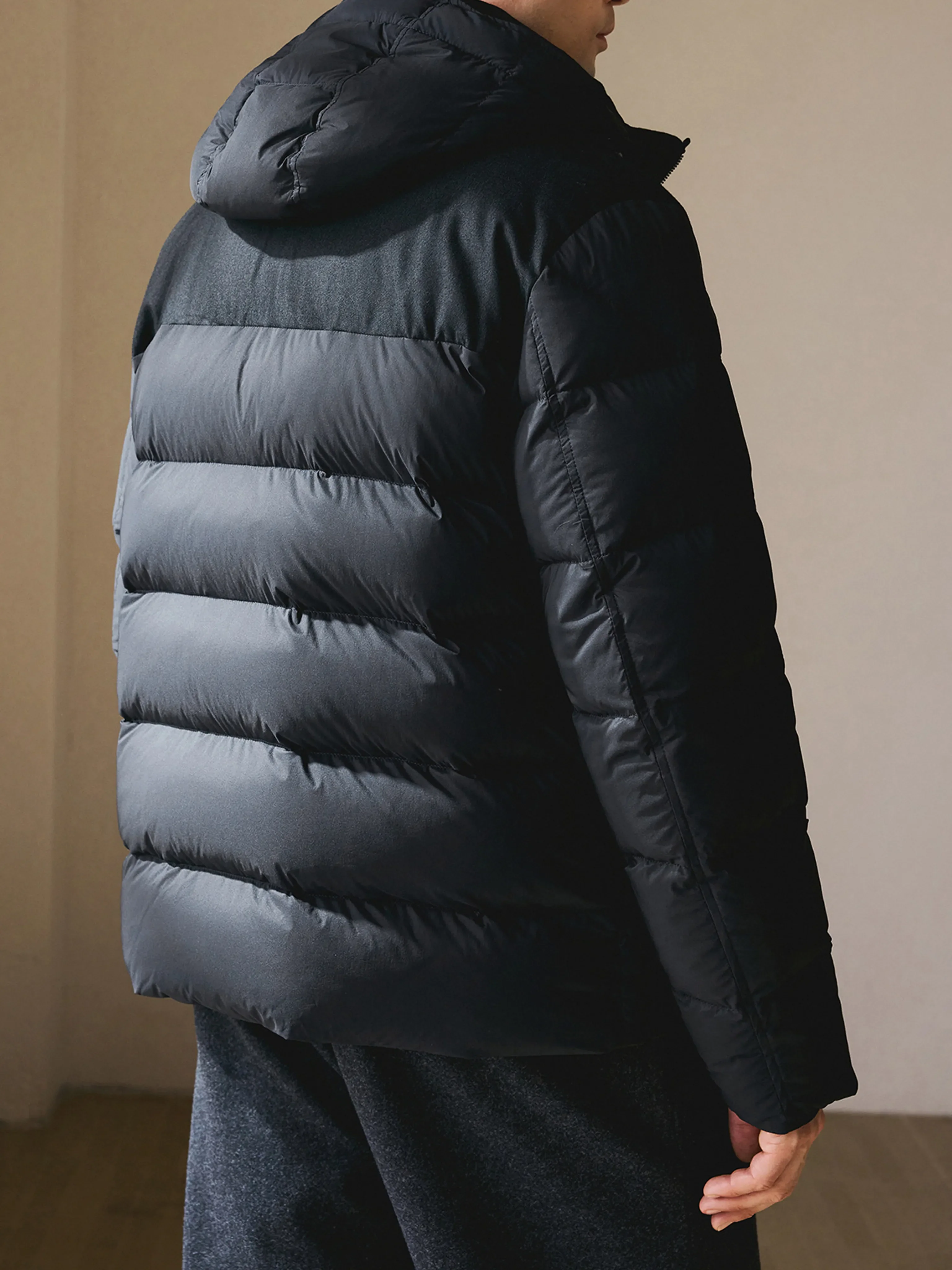 Goose Down Wool-Panel Hooded Jacket - Image 5