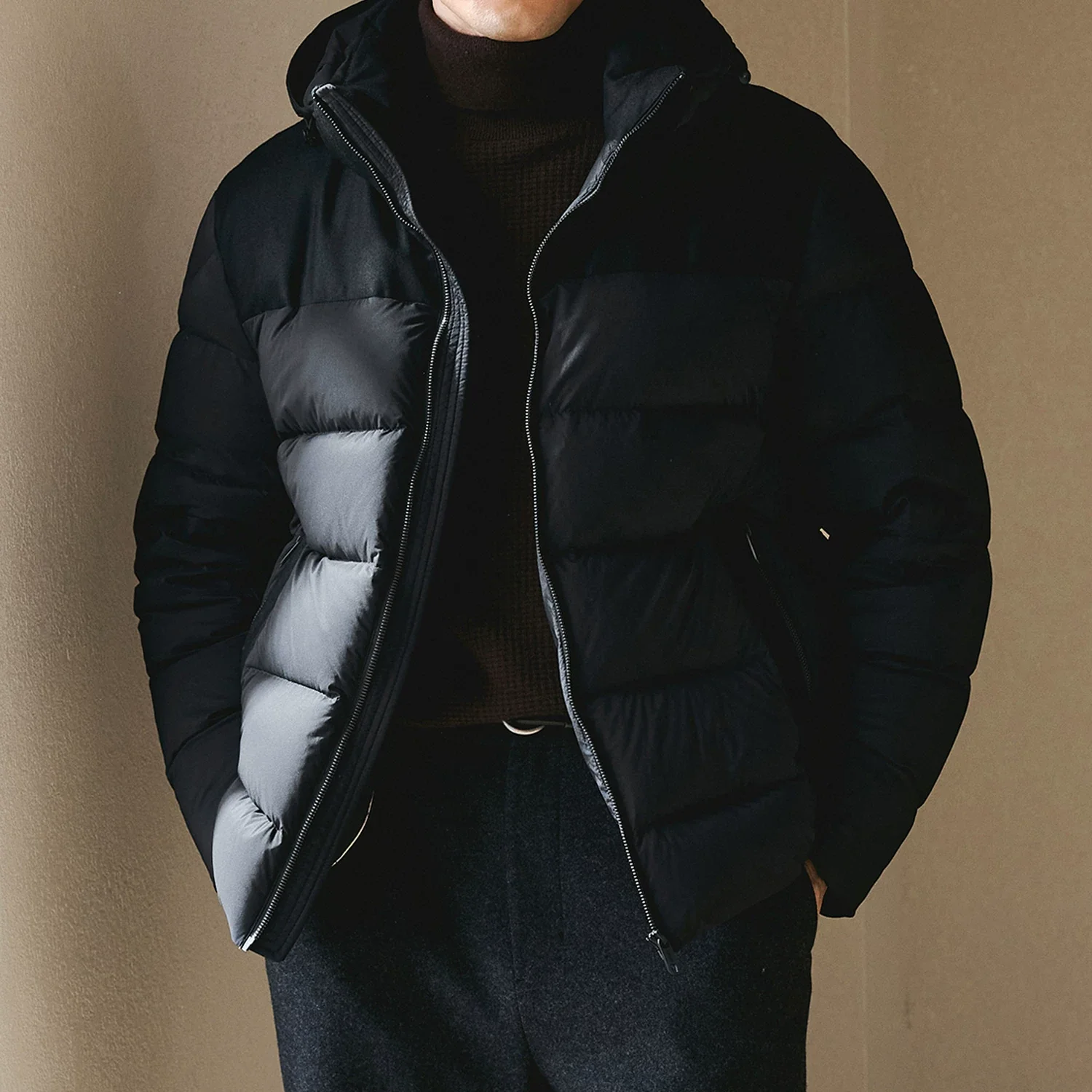 Goose Down Wool-Panel Hooded Jacket - Image 6