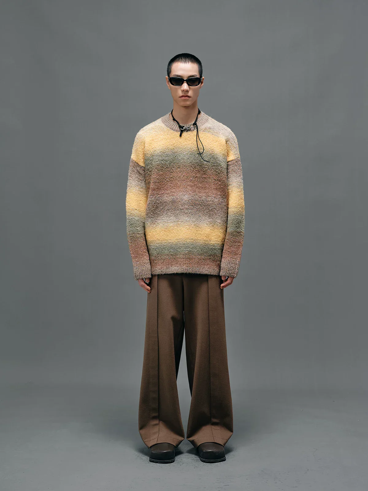 Gradient Stripe Fuzzy Crewneck Sweater - Image 4